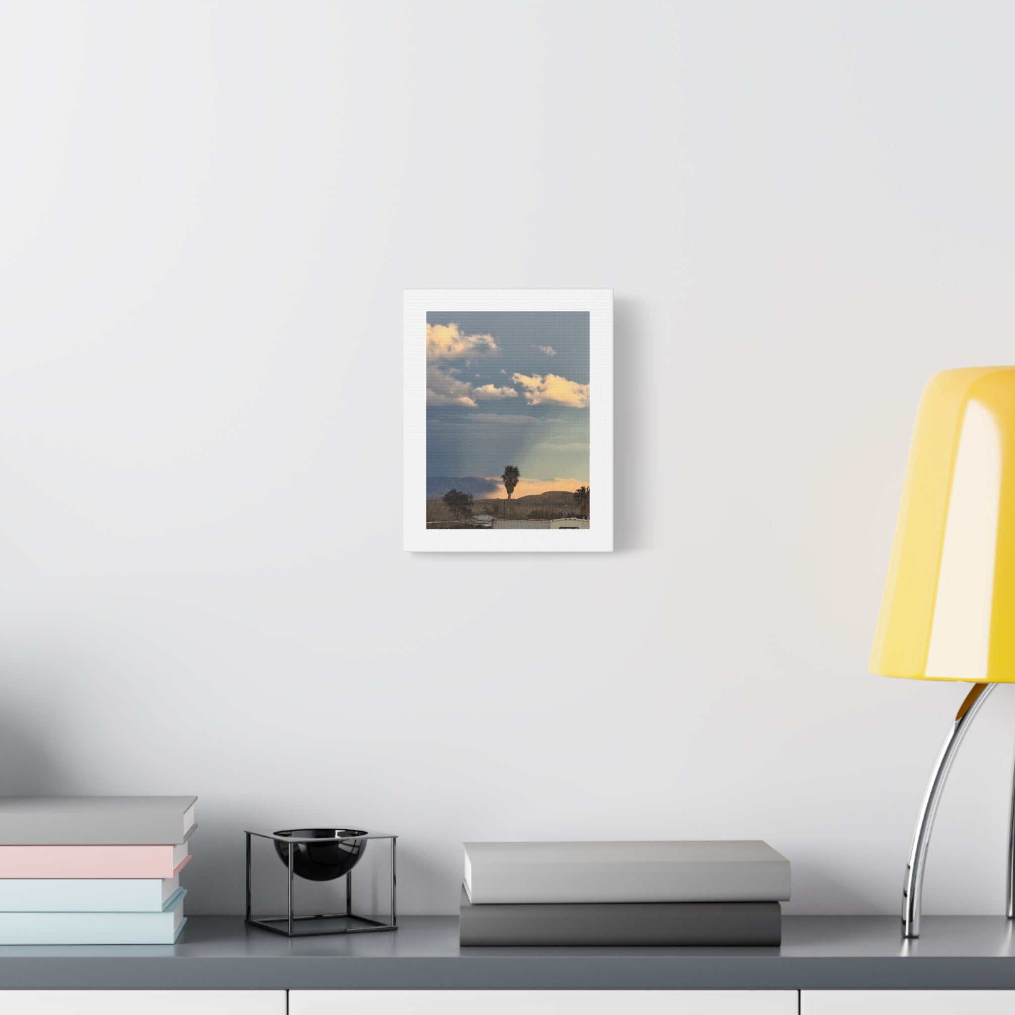 Desert Storm Light Print — Sunlit Mountains Rain Cloud Photography Wall Art