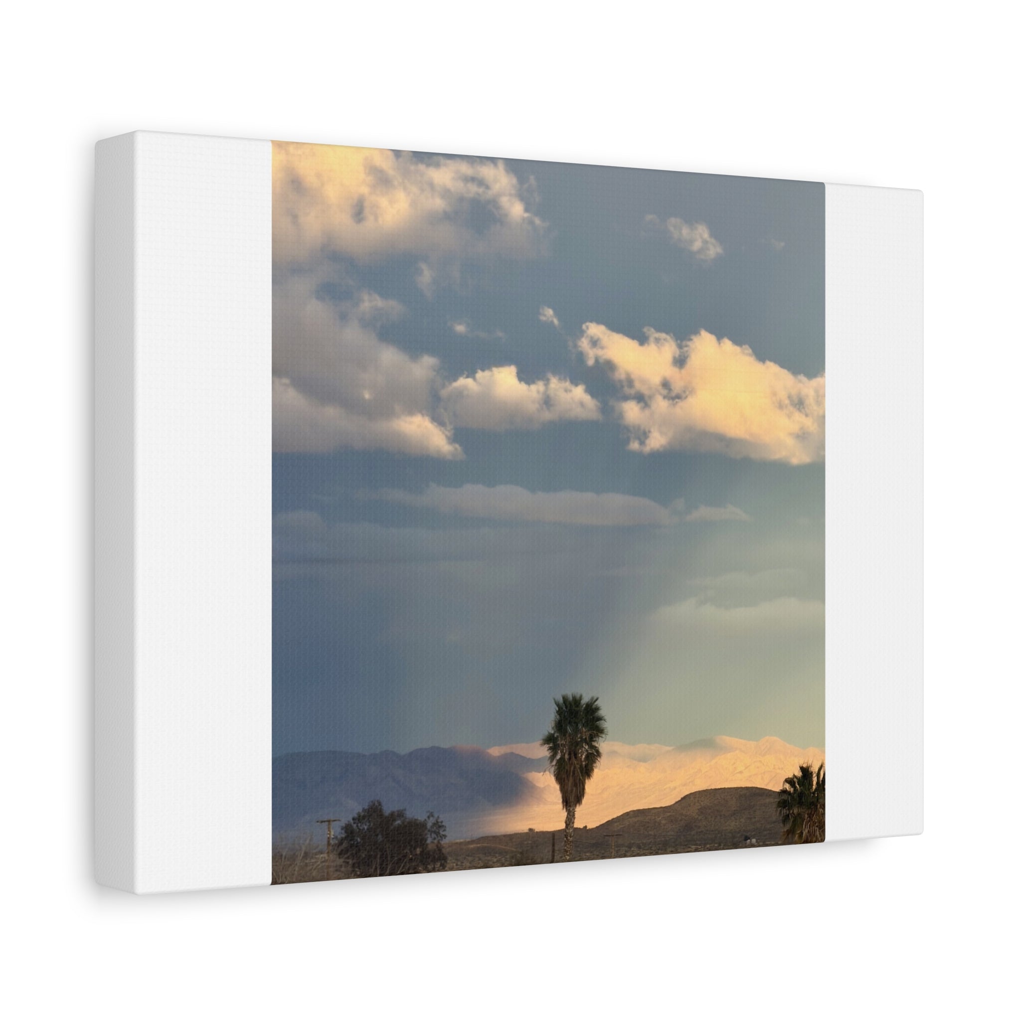 Desert Storm Light Print — Sunlit Mountains Rain Cloud Photography Wall Art