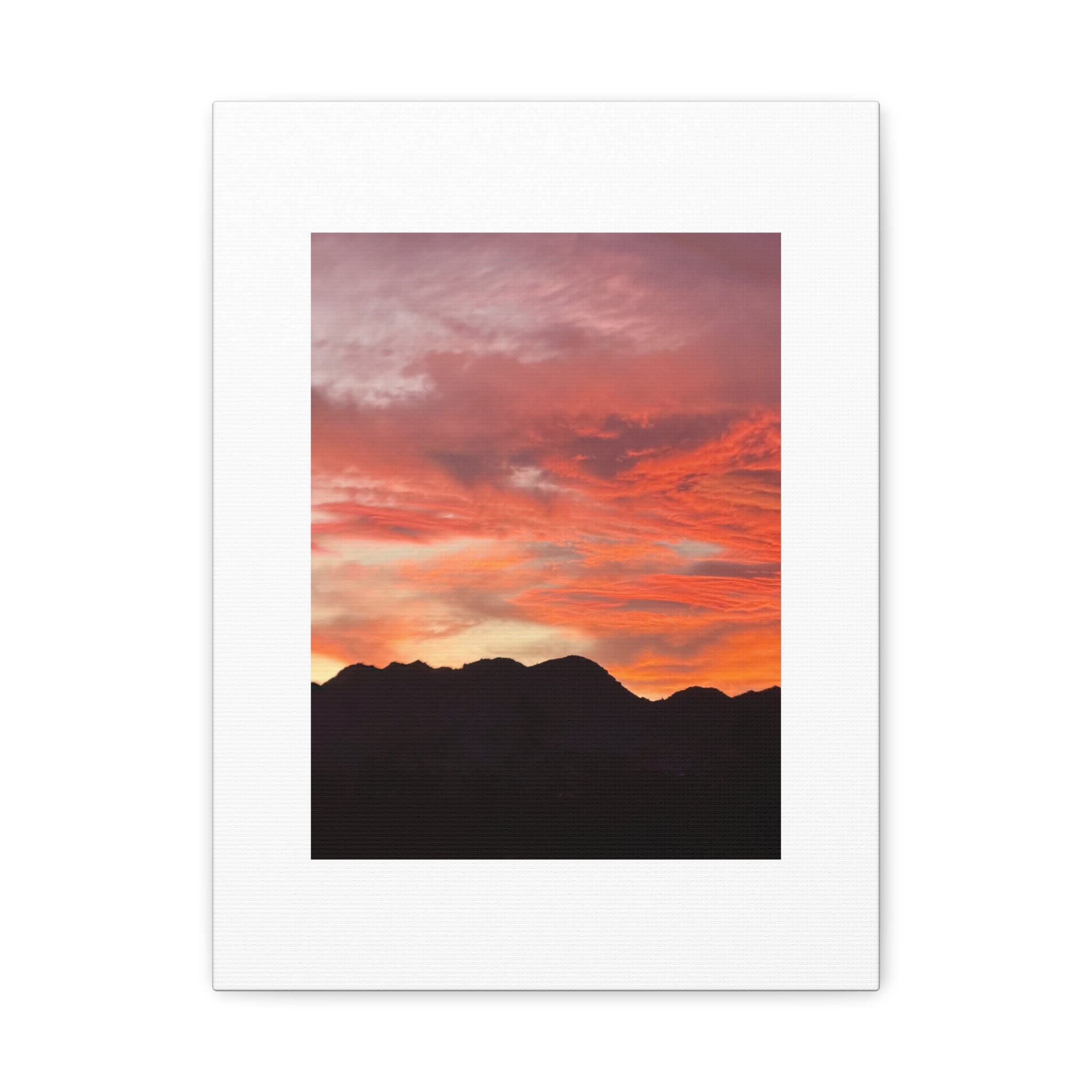 Mountain Ridgeline Sunset Print — Coral Sky Desert Landscape Wall Art