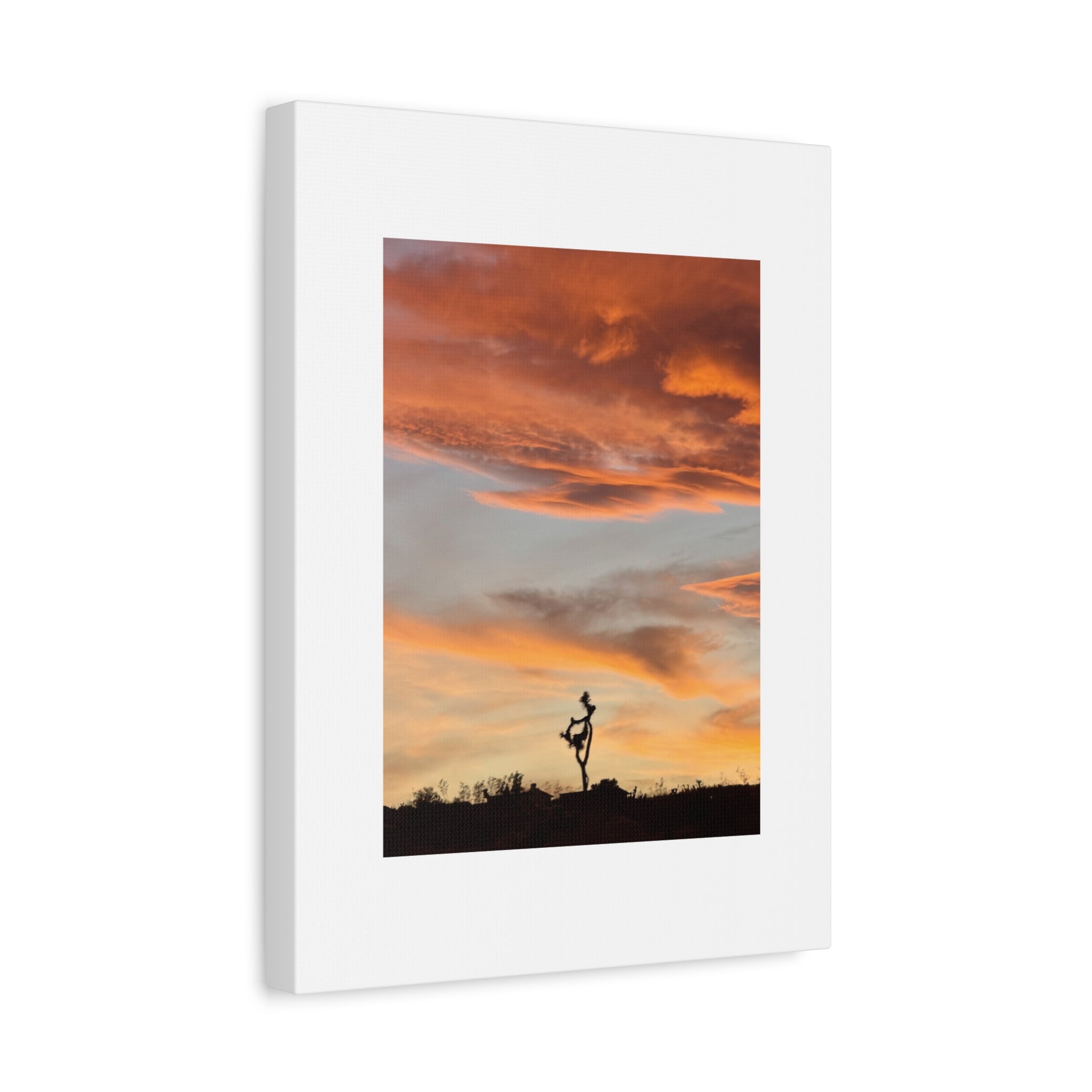 Lone Joshua Tree Sunset Print — Desert Silhouette Orange Sky Wall Art