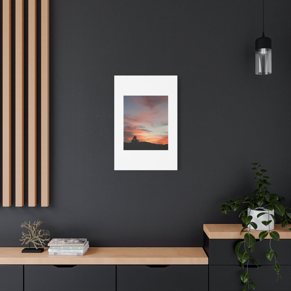 Joshua Tree Pink Sunset Print — Peach Sky Desert Silhouette Wall Art