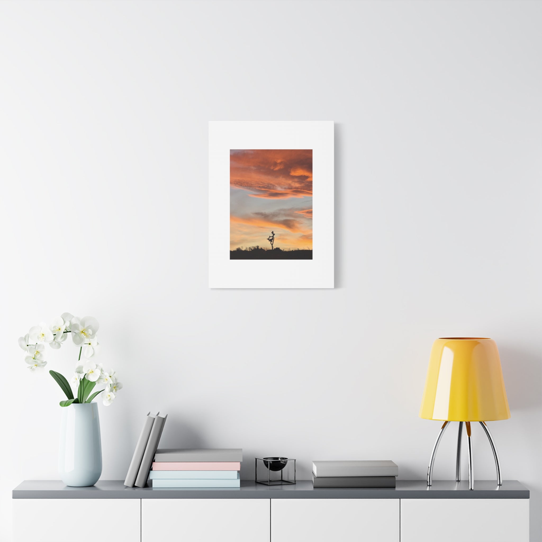Lone Joshua Tree Sunset Print — Desert Silhouette Orange Sky Wall Art