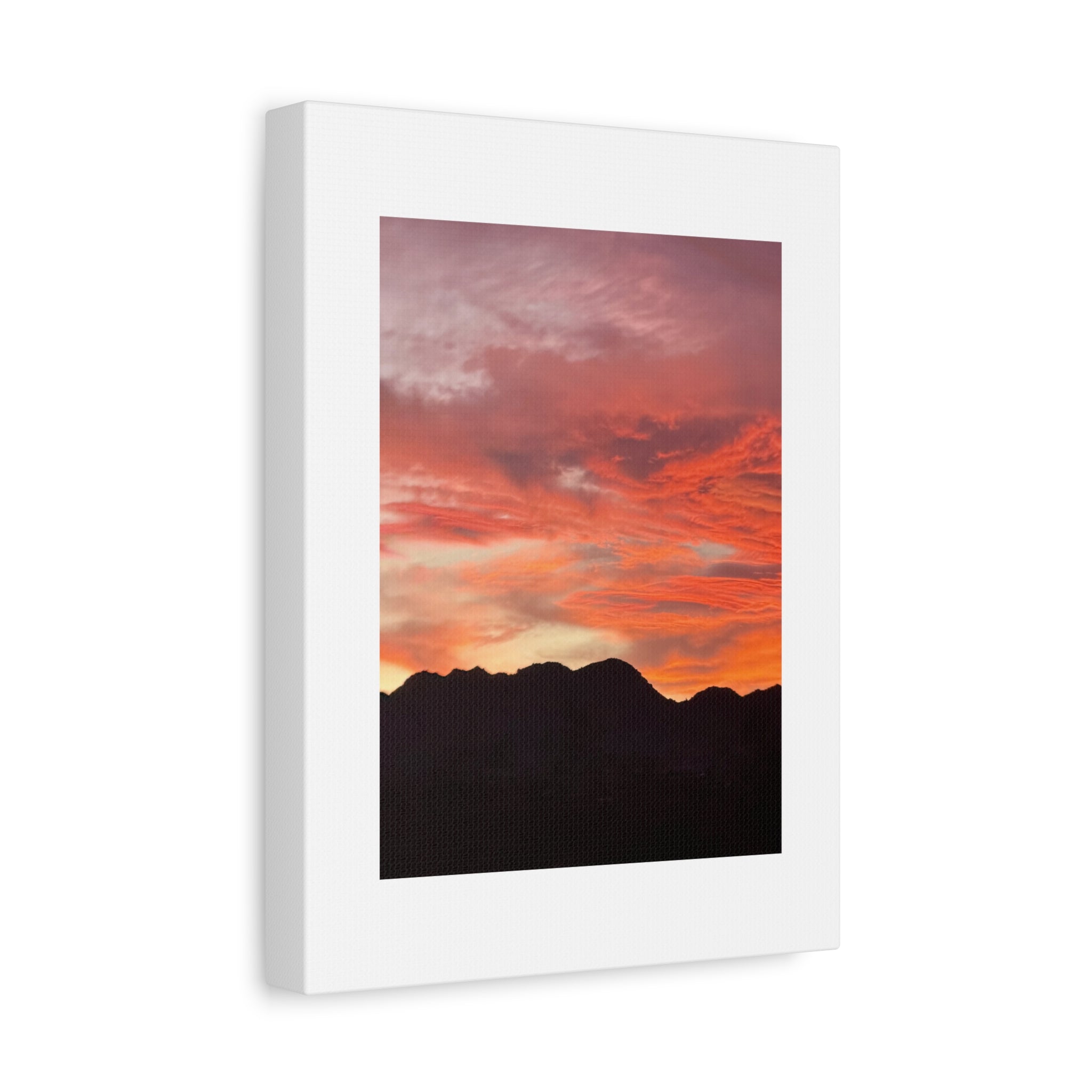 Mountain Ridgeline Sunset Print — Coral Sky Desert Landscape Wall Art