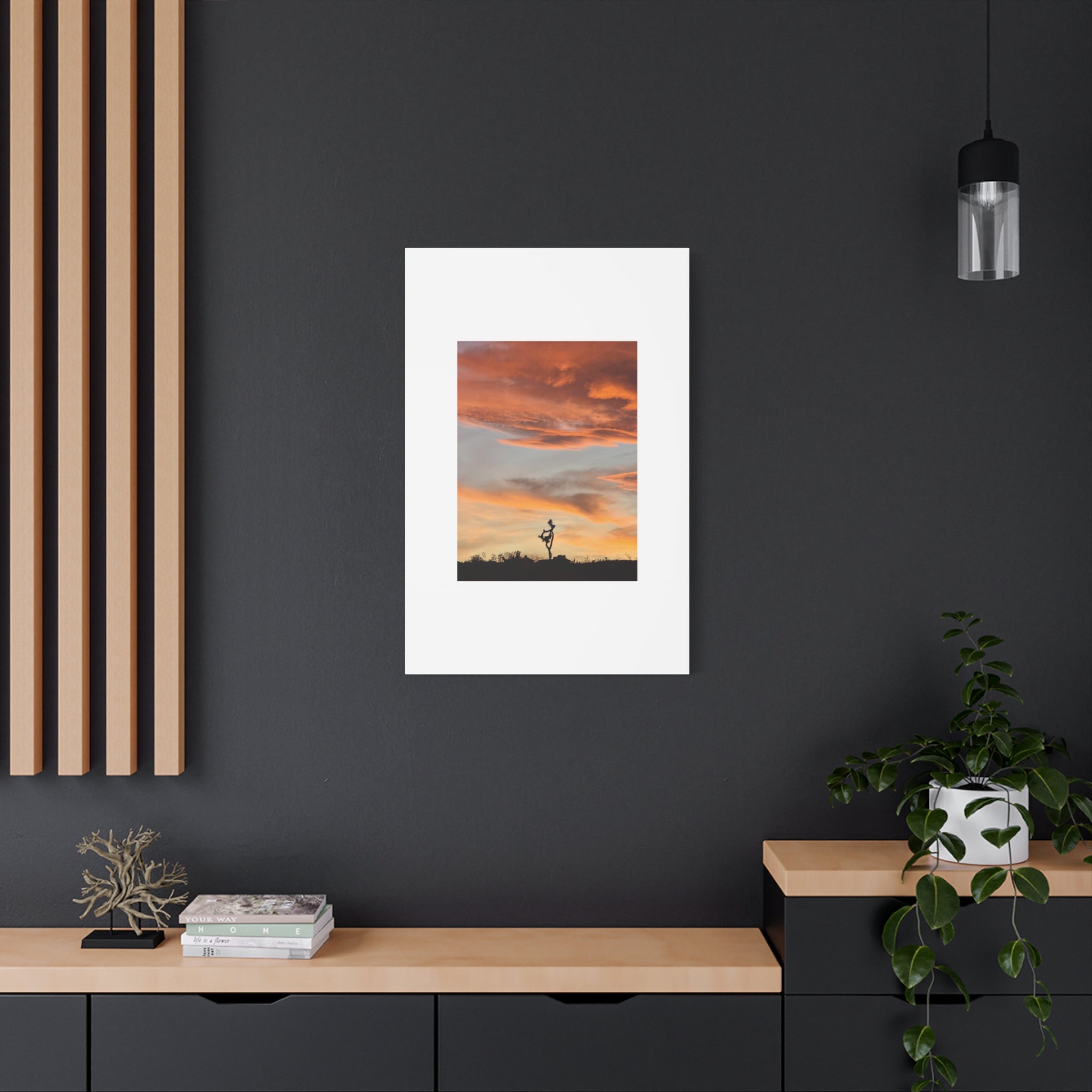 Lone Joshua Tree Sunset Print — Desert Silhouette Orange Sky Wall Art