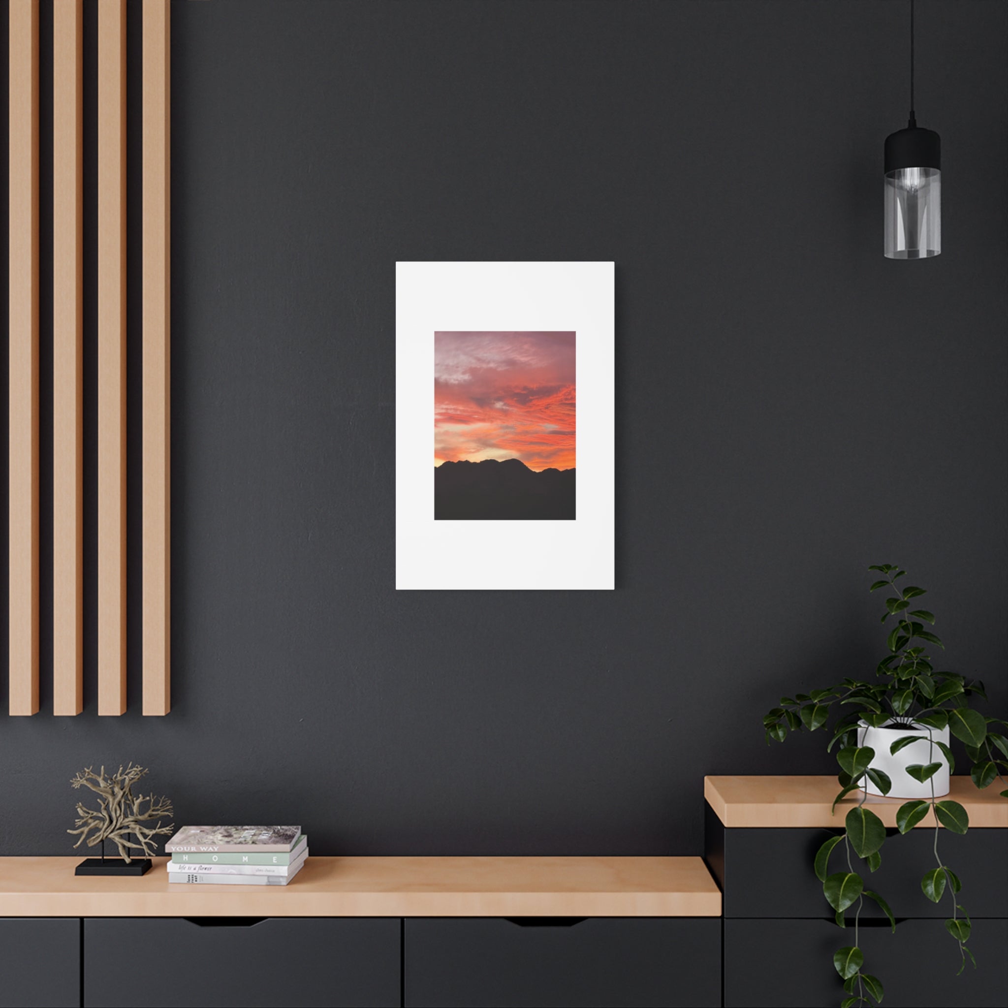Mountain Ridgeline Sunset Print — Coral Sky Desert Landscape Wall Art