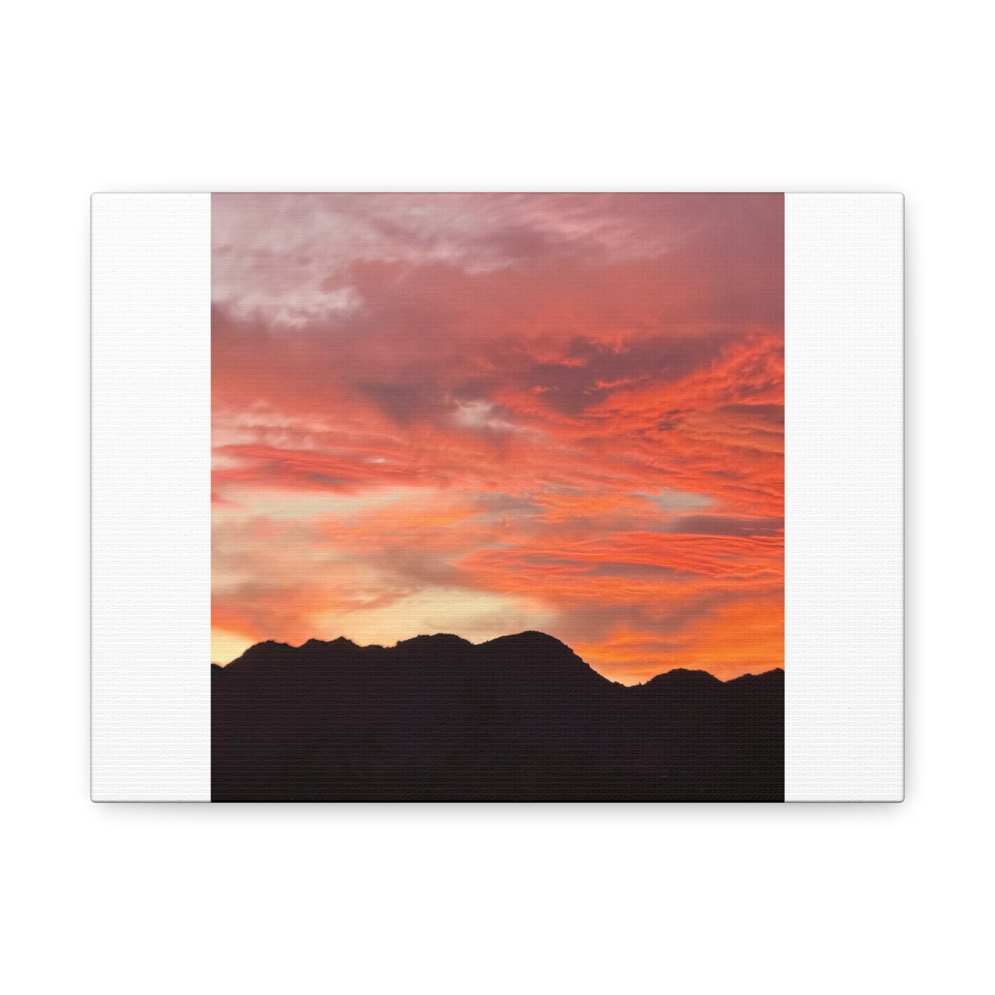 Mountain Ridgeline Sunset Print — Coral Sky Desert Landscape Wall Art