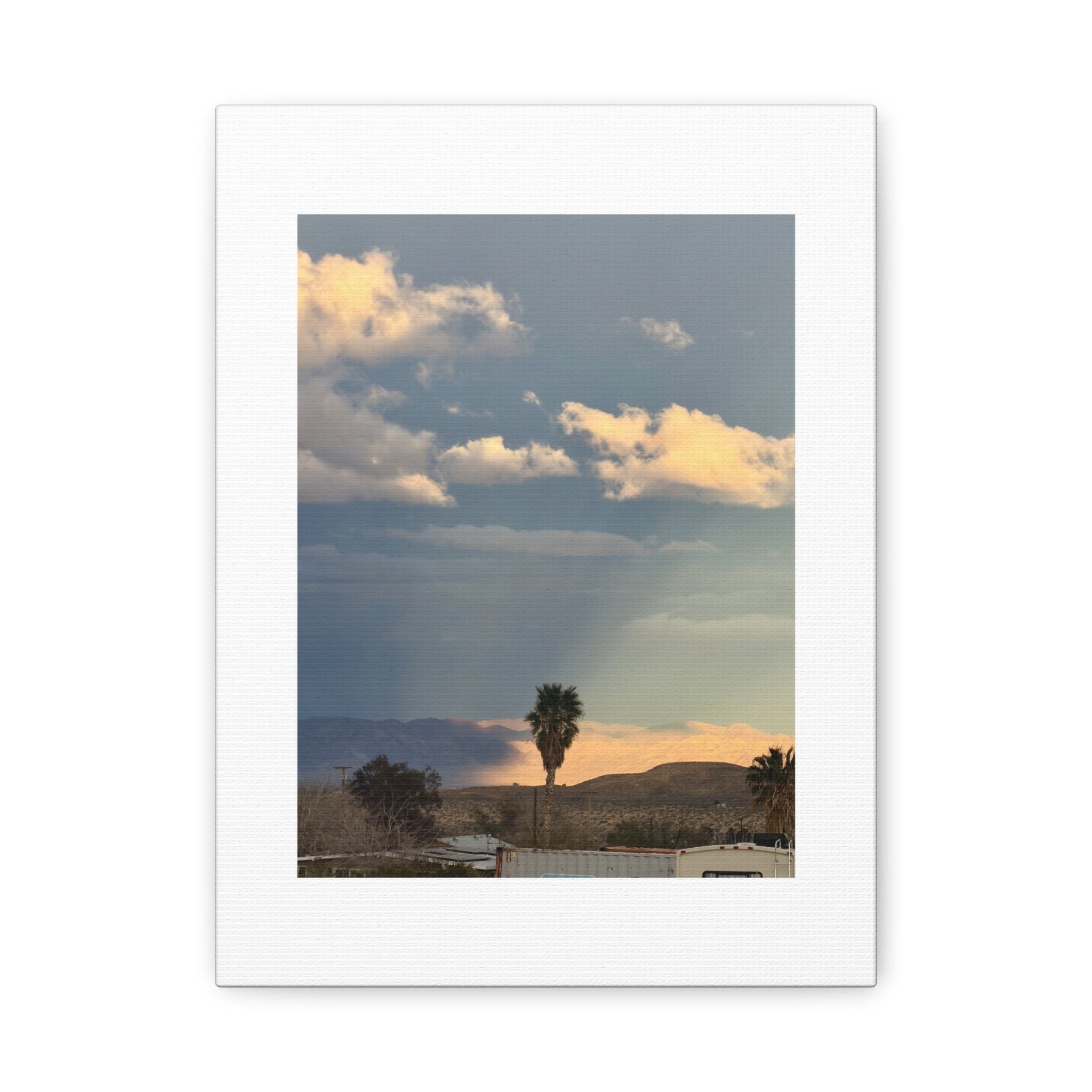 Desert Storm Light Print — Sunlit Mountains Rain Cloud Photography Wall Art