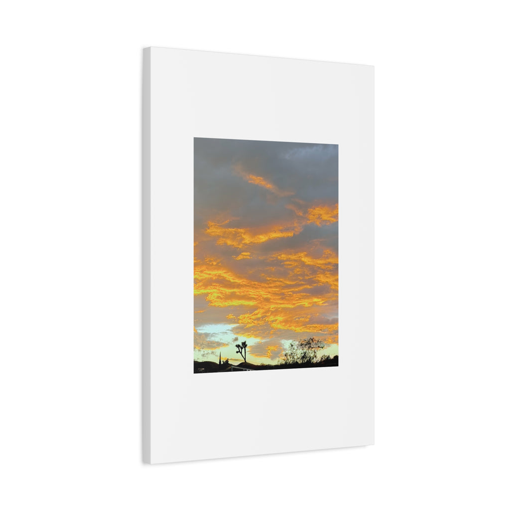Joshua Tree Fire Sky Print — Golden Sunset Clouds Desert Silhouette Wall Art