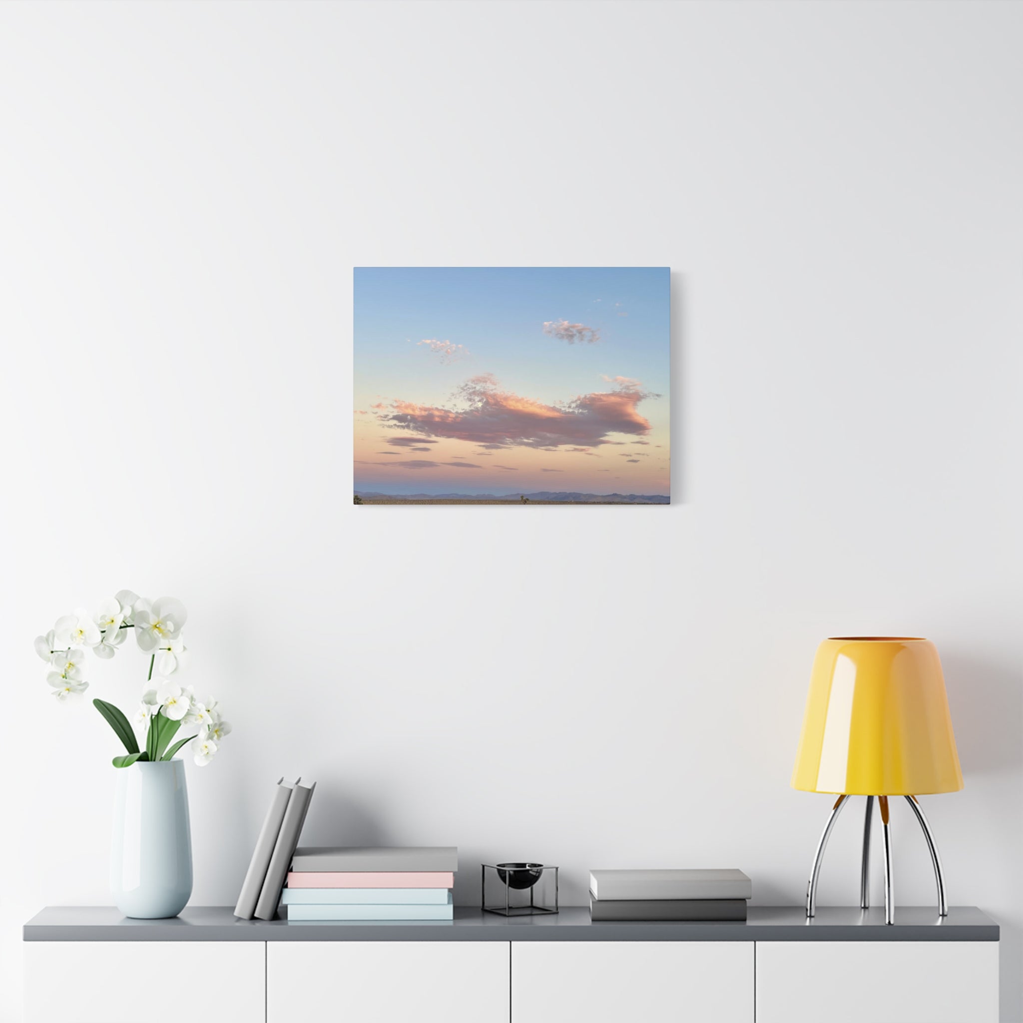 Mojave Moonrise Pastel Clouds Print — Wide Desert Landscape Wall Art