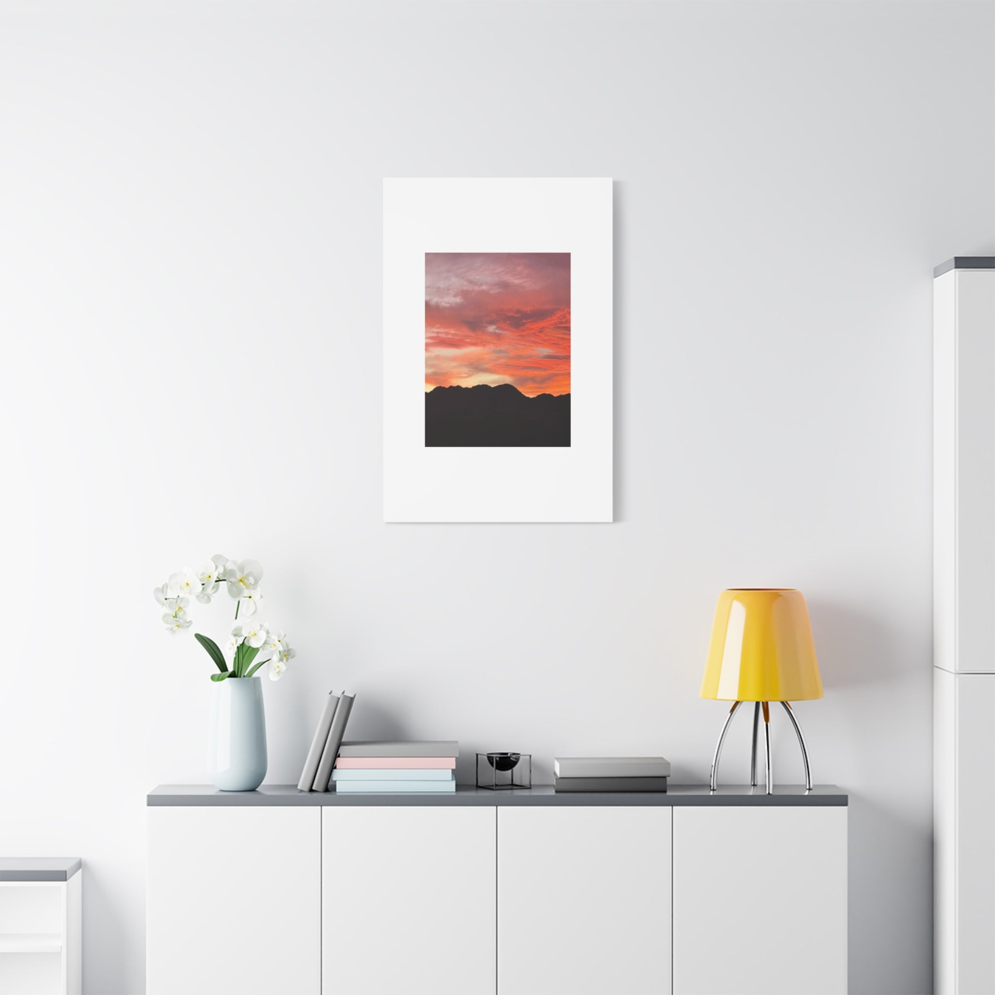 Mountain Ridgeline Sunset Print — Coral Sky Desert Landscape Wall Art