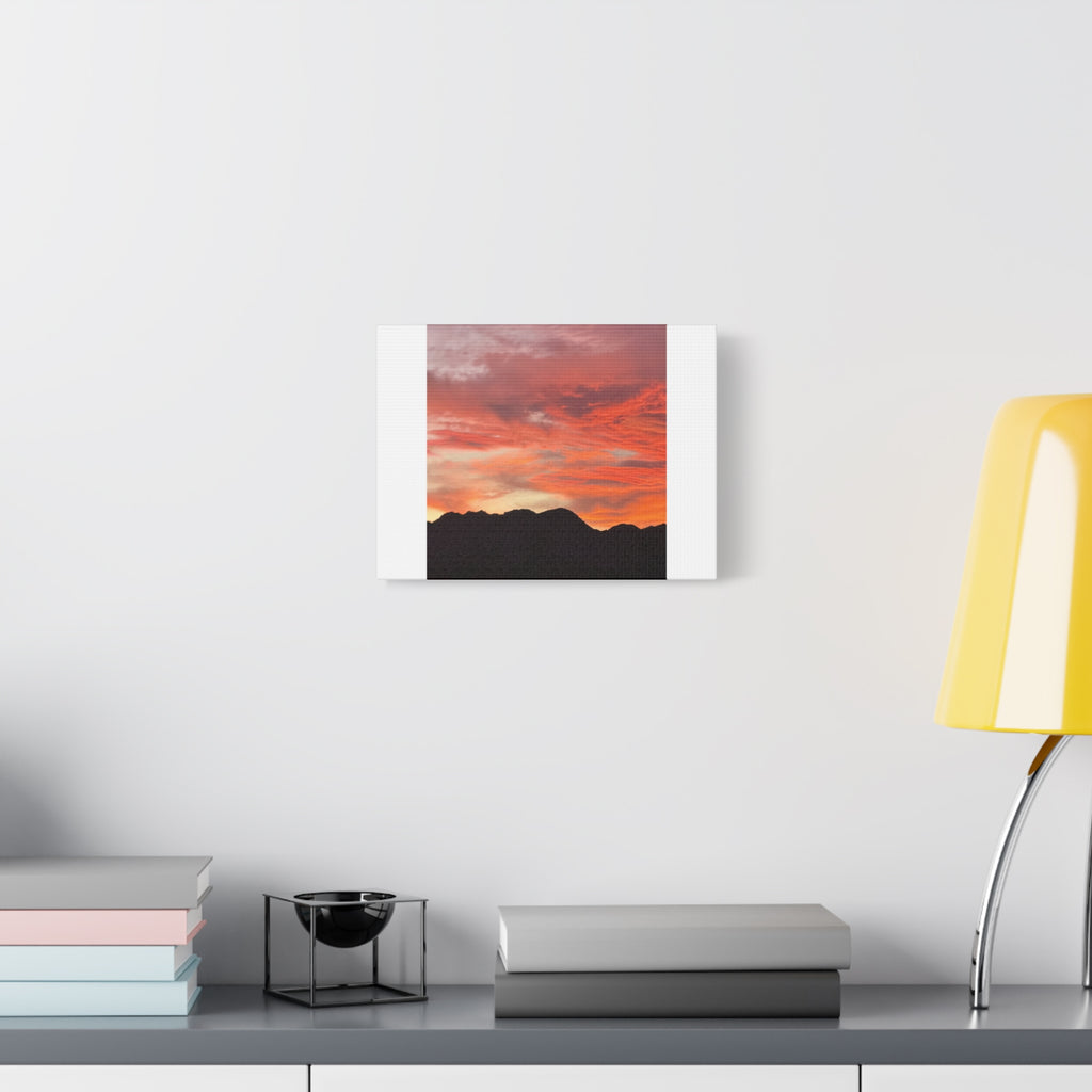Mountain Ridgeline Sunset Print — Coral Sky Desert Landscape Wall Art