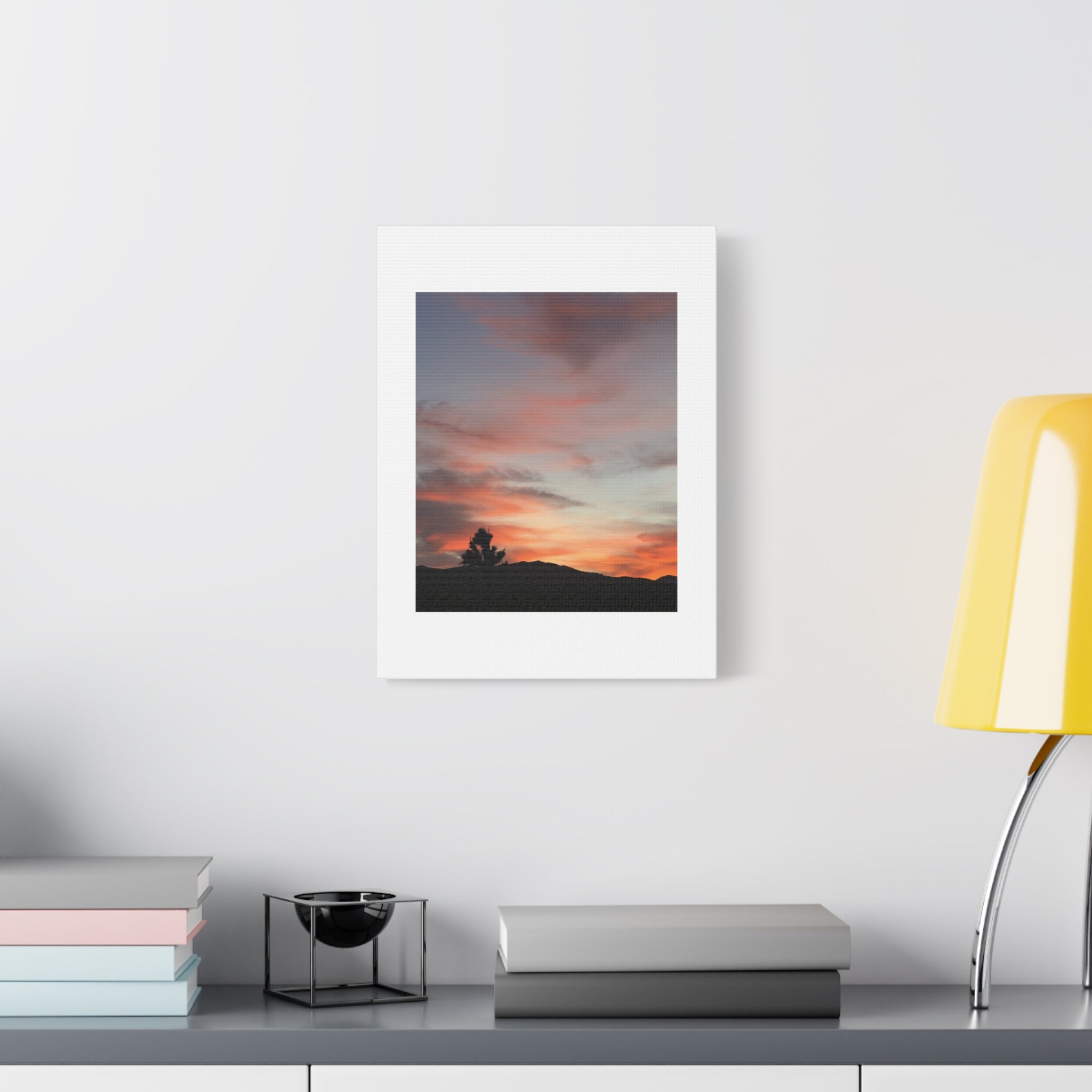Joshua Tree Pink Sunset Print — Peach Sky Desert Silhouette Wall Art