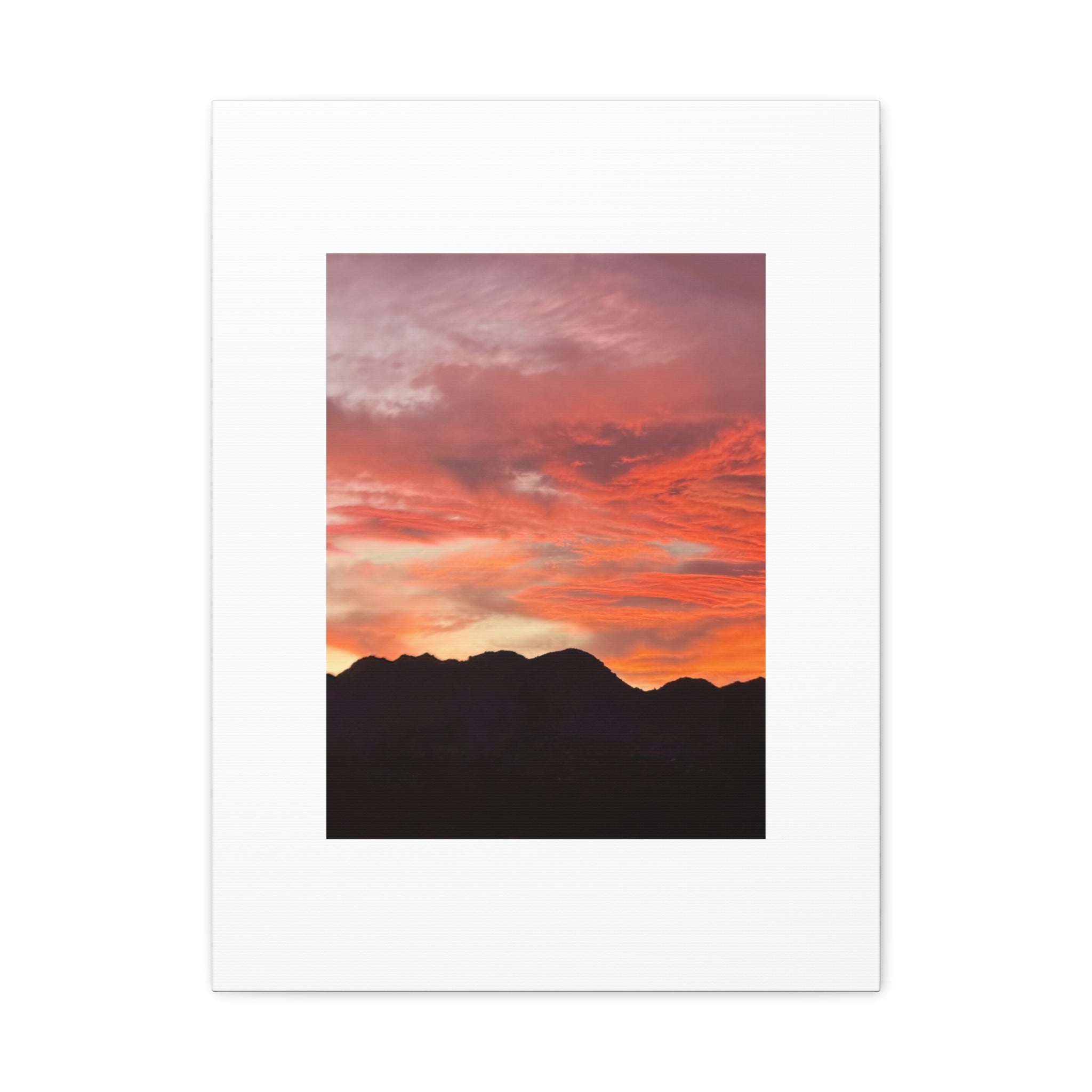 Mountain Ridgeline Sunset Print — Coral Sky Desert Landscape Wall Art