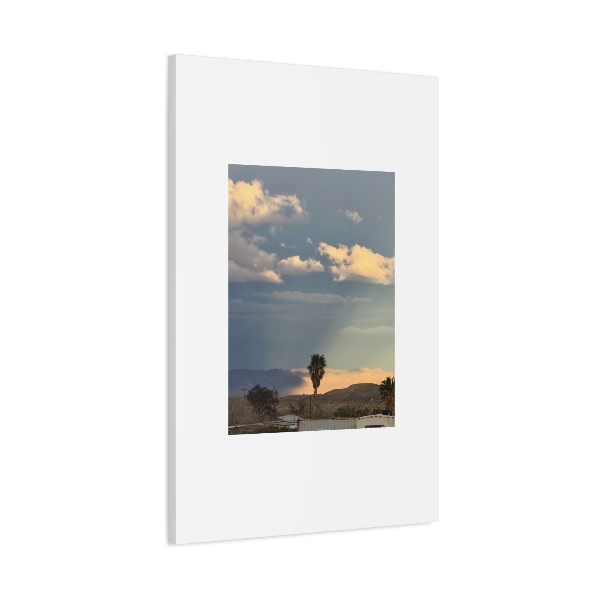 Desert Storm Light Print — Sunlit Mountains Rain Cloud Photography Wall Art