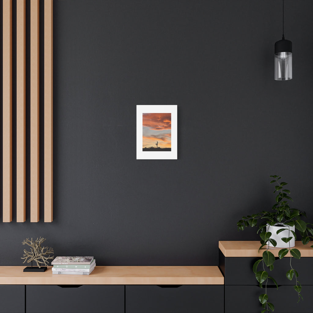 Lone Joshua Tree Sunset Print — Desert Silhouette Orange Sky Wall Art