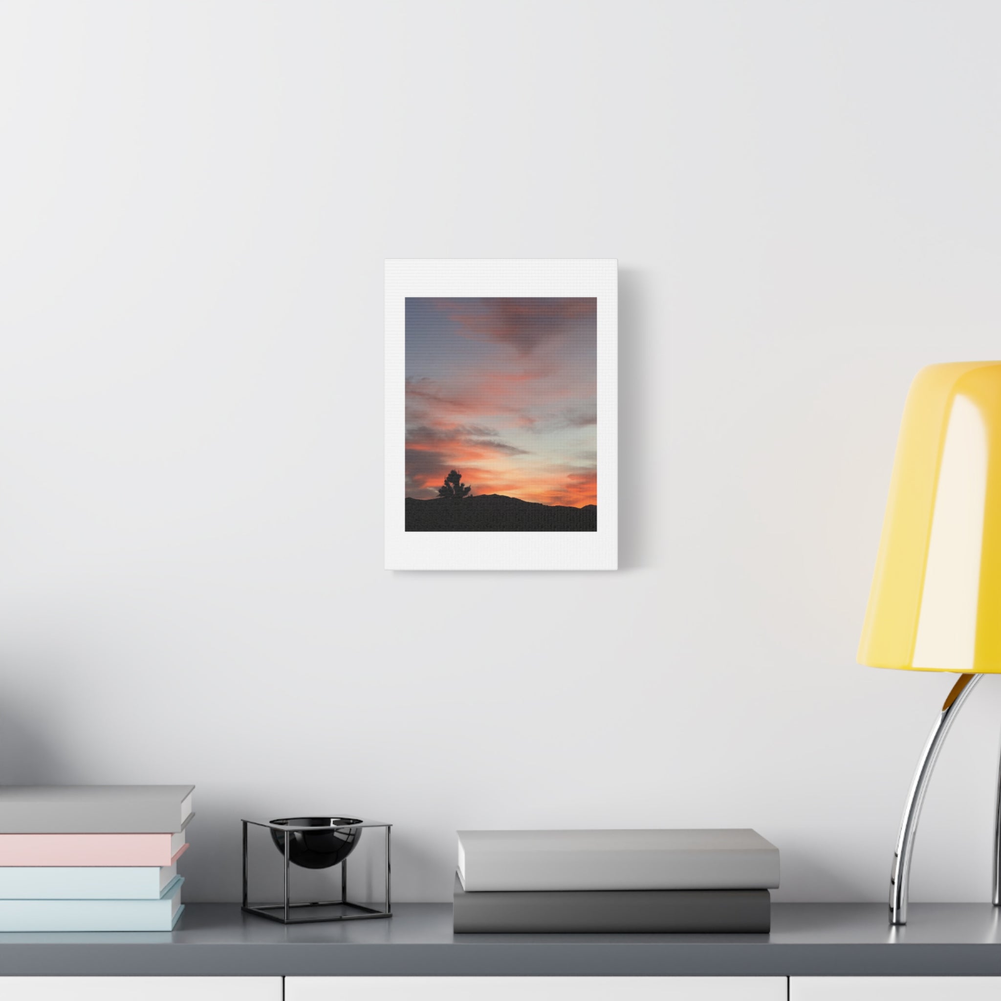 Joshua Tree Pink Sunset Print — Peach Sky Desert Silhouette Wall Art
