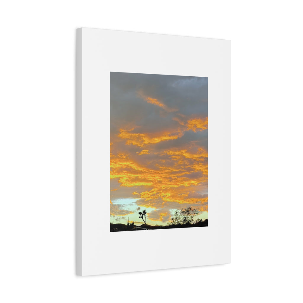 Joshua Tree Fire Sky Print — Golden Sunset Clouds Desert Silhouette Wall Art