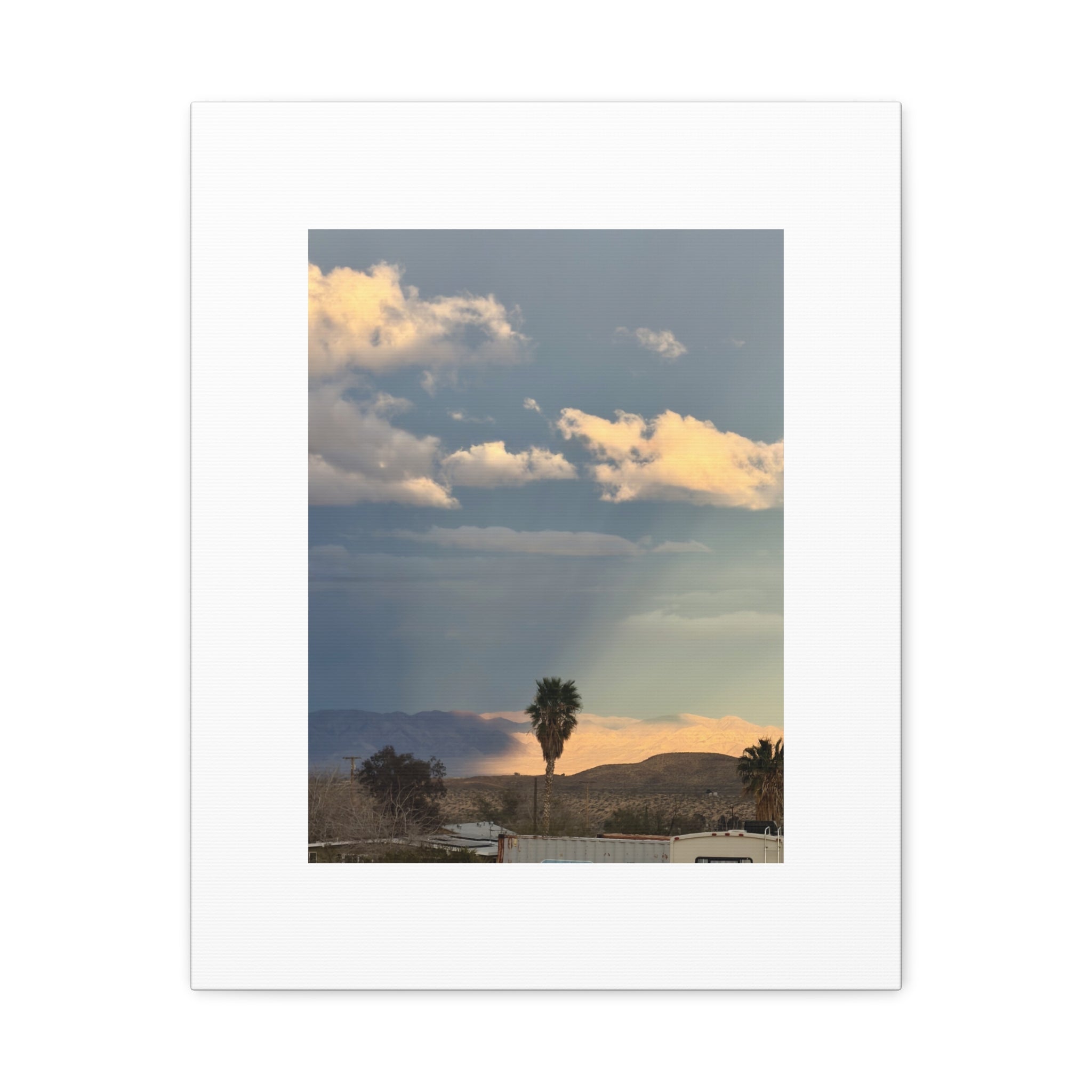 Desert Storm Light Print — Sunlit Mountains Rain Cloud Photography Wall Art