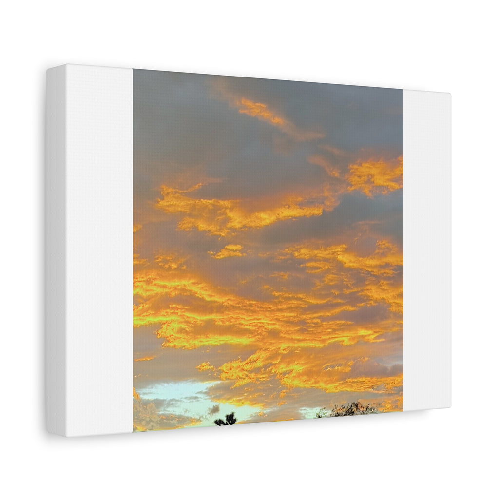 Joshua Tree Fire Sky Print — Golden Sunset Clouds Desert Silhouette Wall Art