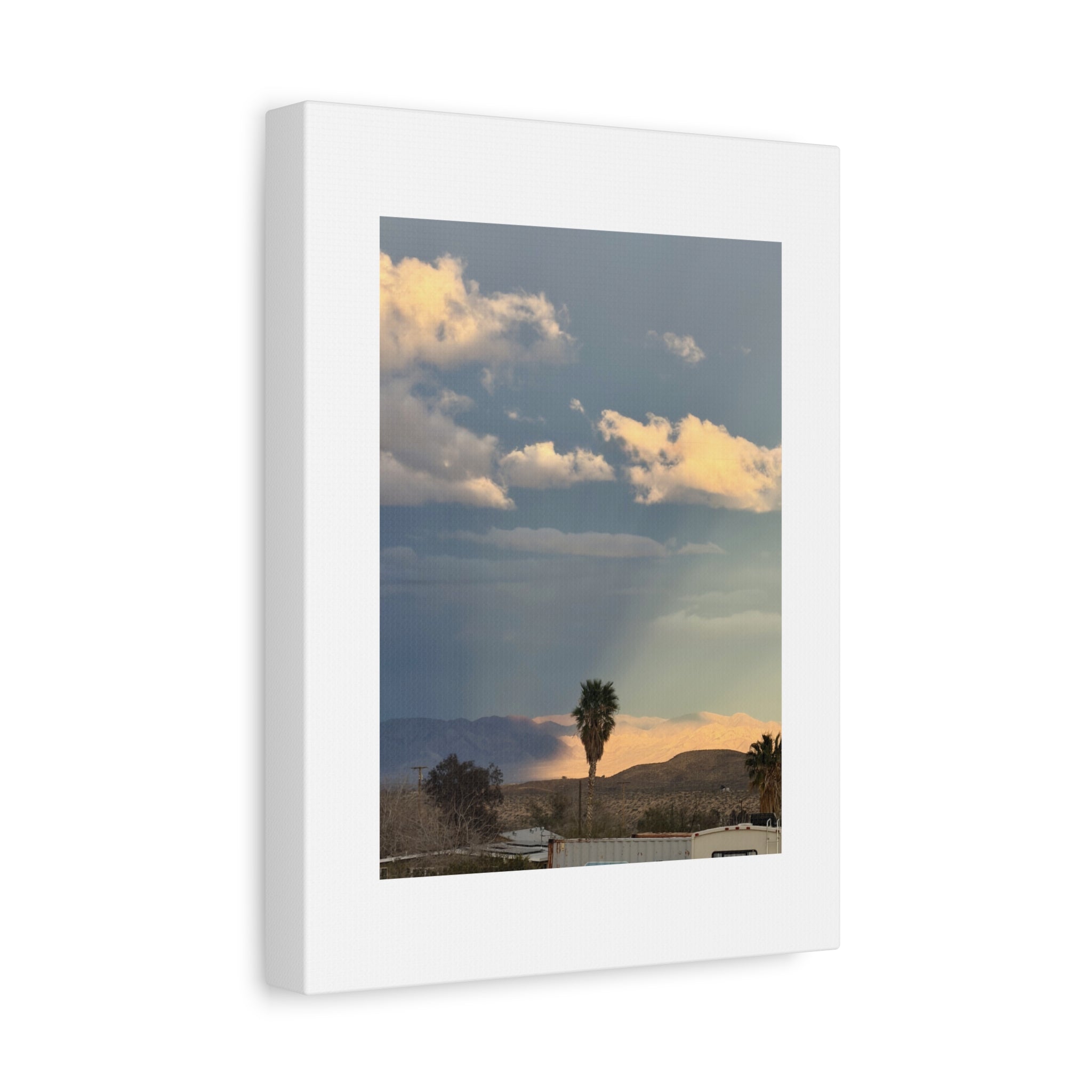 Desert Storm Light Print — Sunlit Mountains Rain Cloud Photography Wall Art