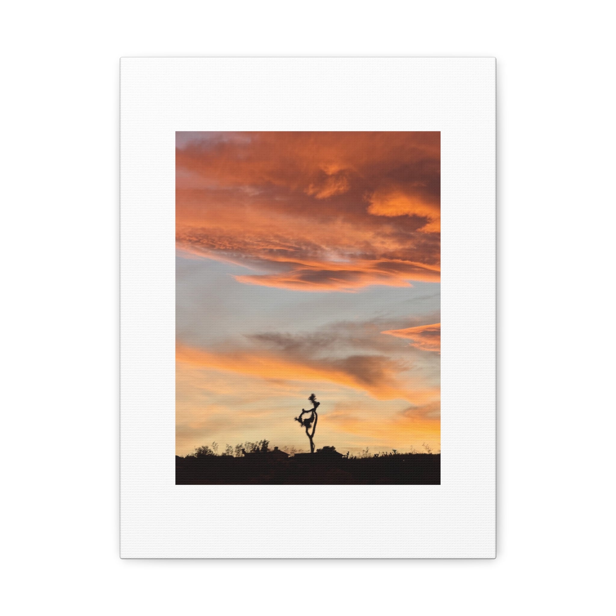 Lone Joshua Tree Sunset Print — Desert Silhouette Orange Sky Wall Art