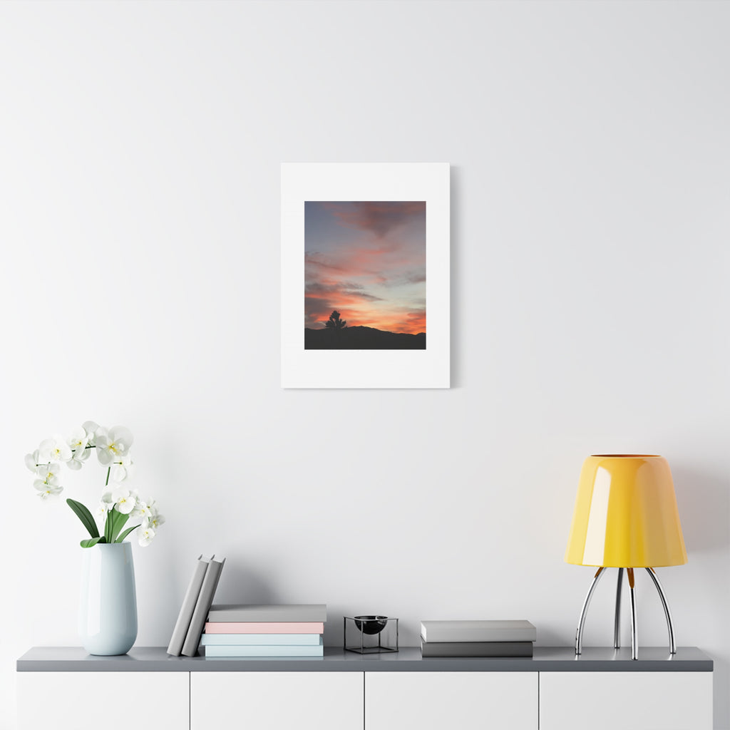 Joshua Tree Pink Sunset Print — Peach Sky Desert Silhouette Wall Art