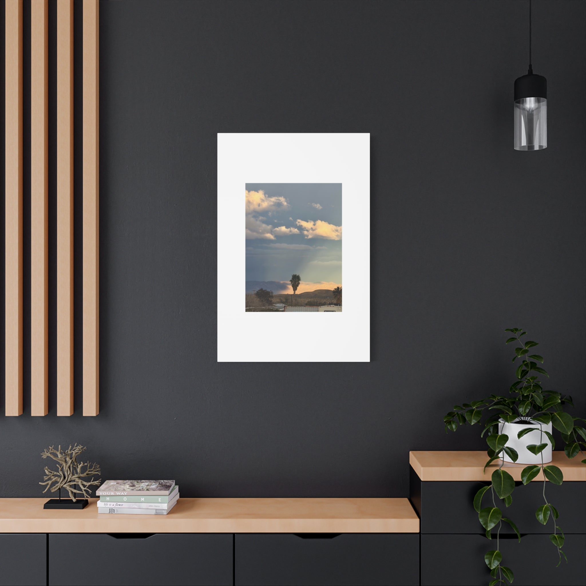 Desert Storm Light Print — Sunlit Mountains Rain Cloud Photography Wall Art