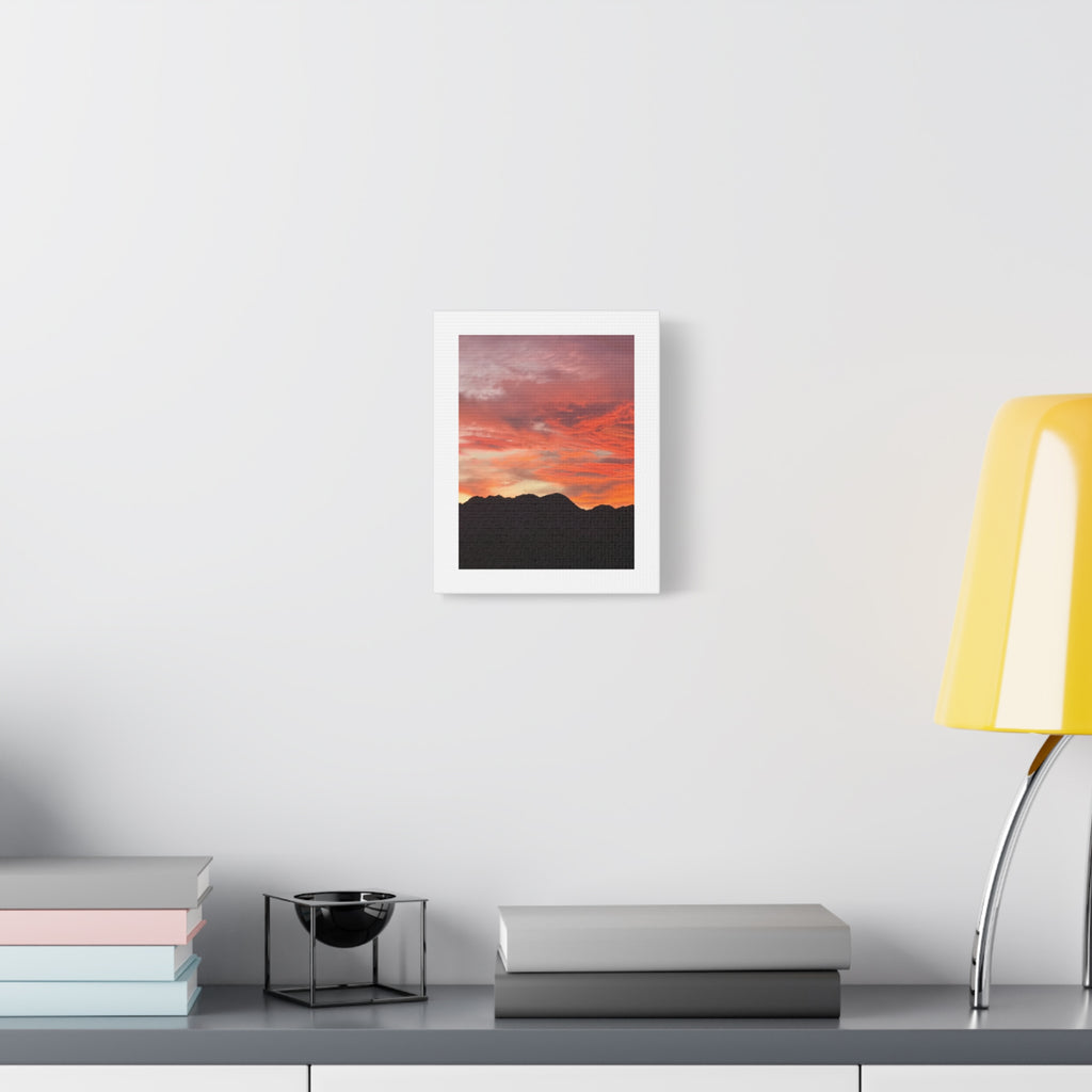 Mountain Ridgeline Sunset Print — Coral Sky Desert Landscape Wall Art