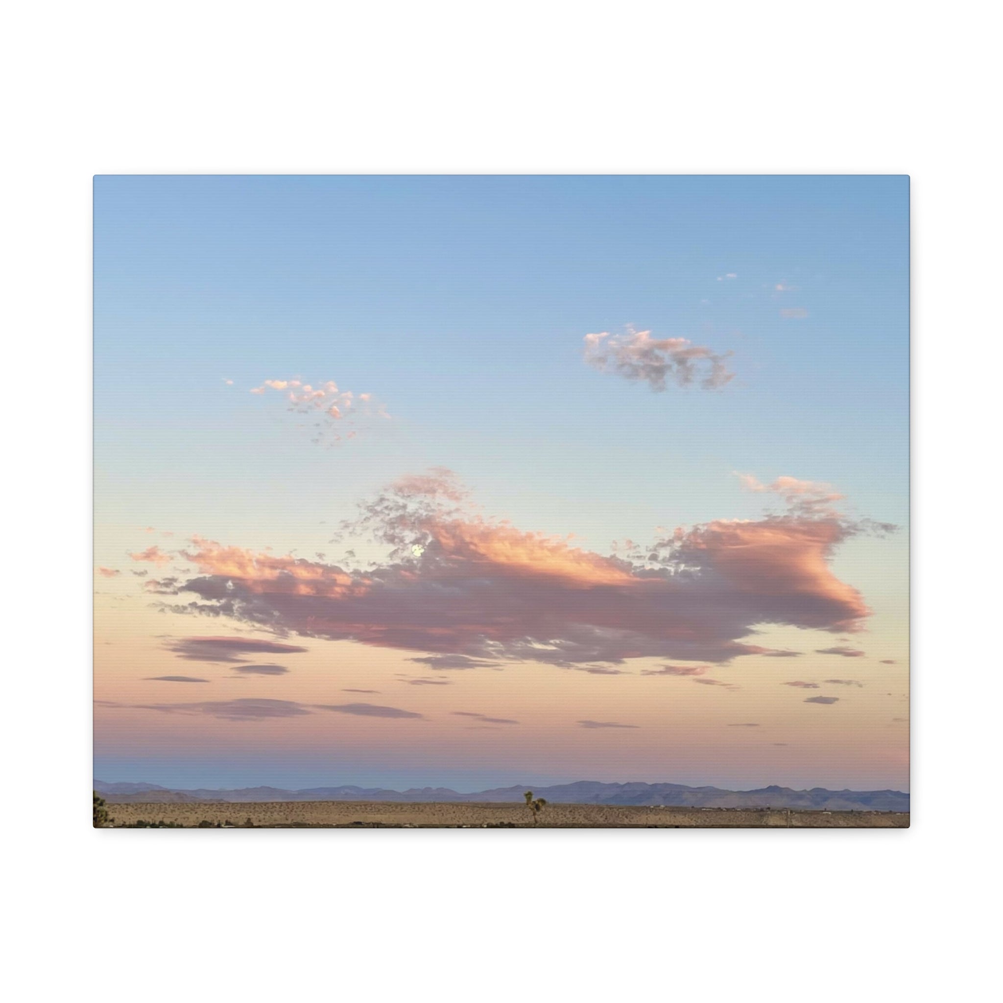 Mojave Moonrise Pastel Clouds Print — Wide Desert Landscape Wall Art