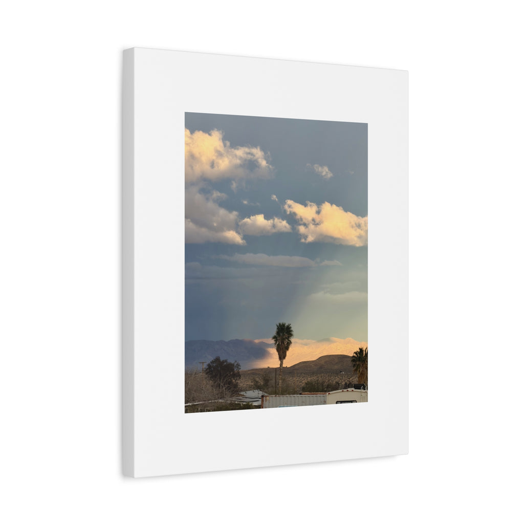 Desert Storm Light Print — Sunlit Mountains Rain Cloud Photography Wall Art