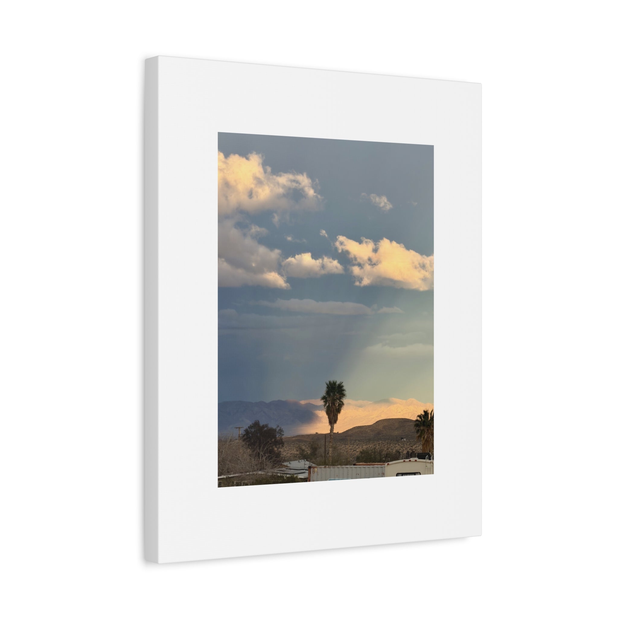 Desert Storm Light Print — Sunlit Mountains Rain Cloud Photography Wall Art