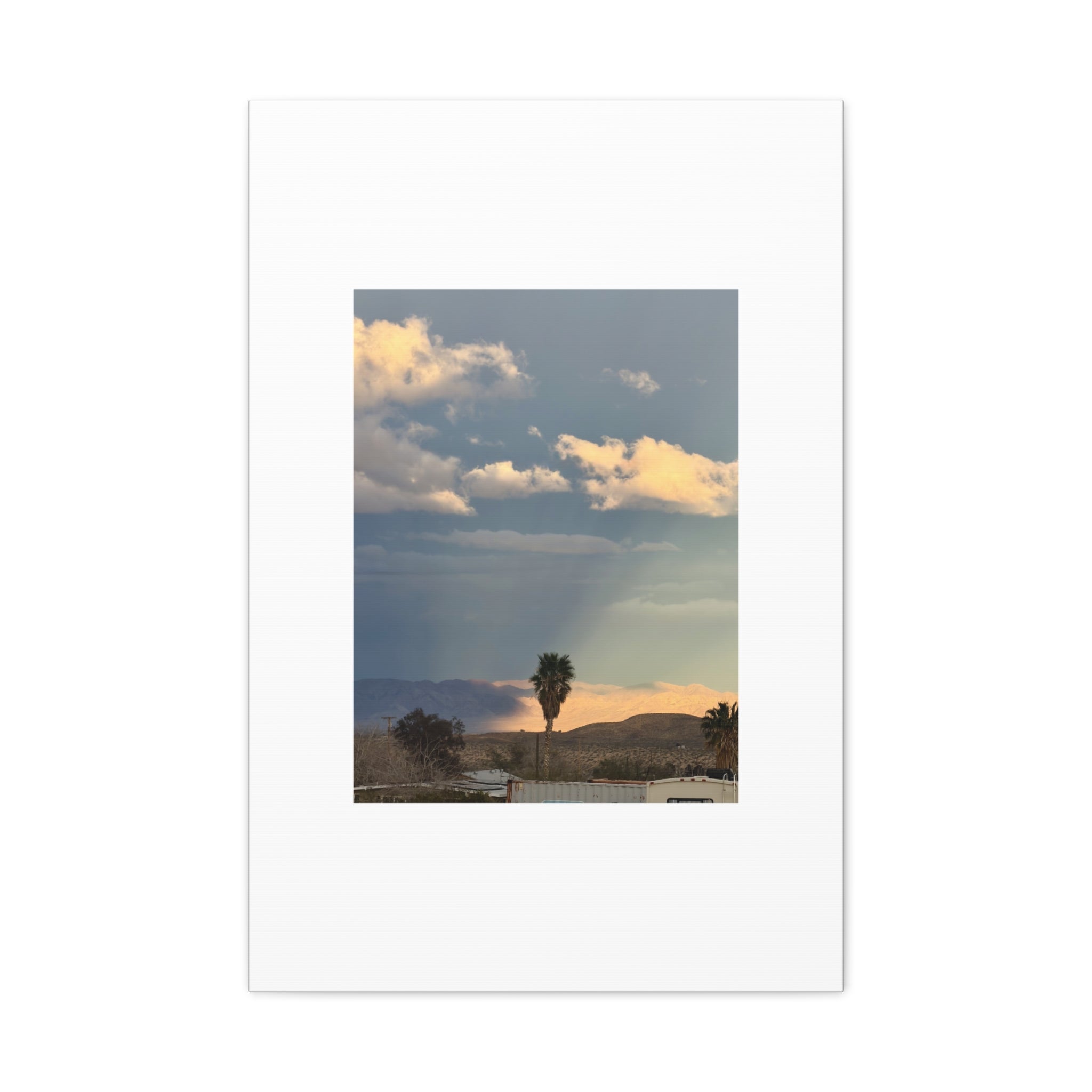 Desert Storm Light Print — Sunlit Mountains Rain Cloud Photography Wall Art