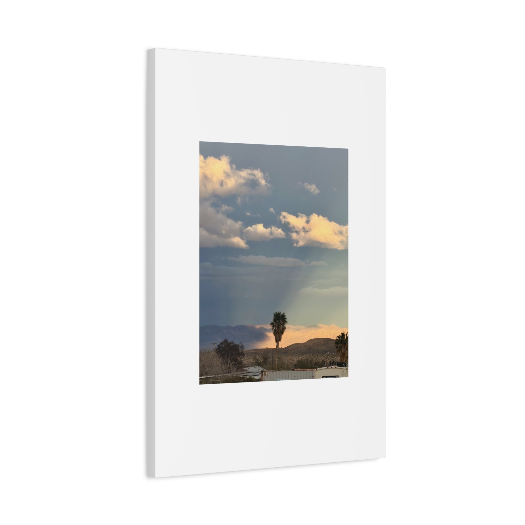 Desert Storm Light Print — Sunlit Mountains Rain Cloud Photography Wall Art