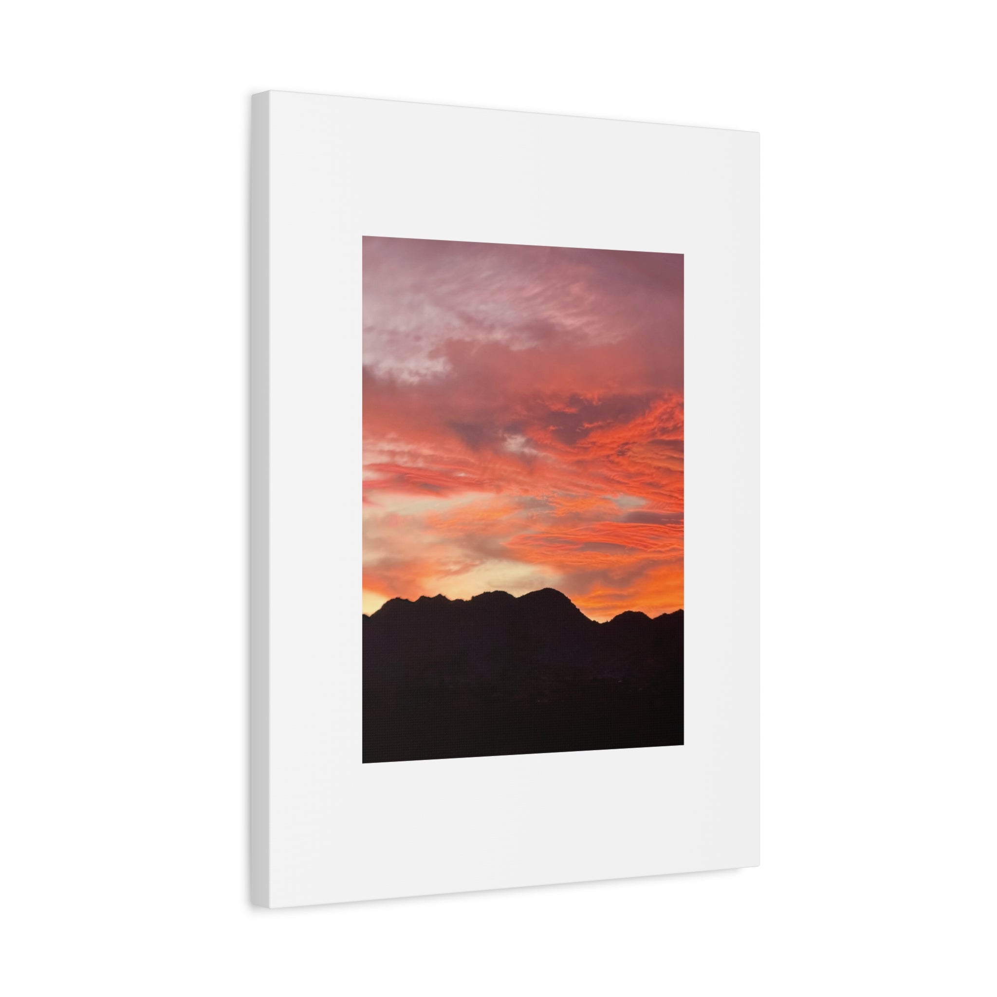 Mountain Ridgeline Sunset Print — Coral Sky Desert Landscape Wall Art