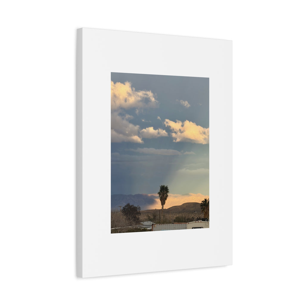 Desert Storm Light Print — Sunlit Mountains Rain Cloud Photography Wall Art