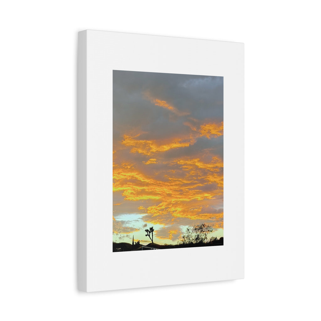 Joshua Tree Fire Sky Print — Golden Sunset Clouds Desert Silhouette Wall Art