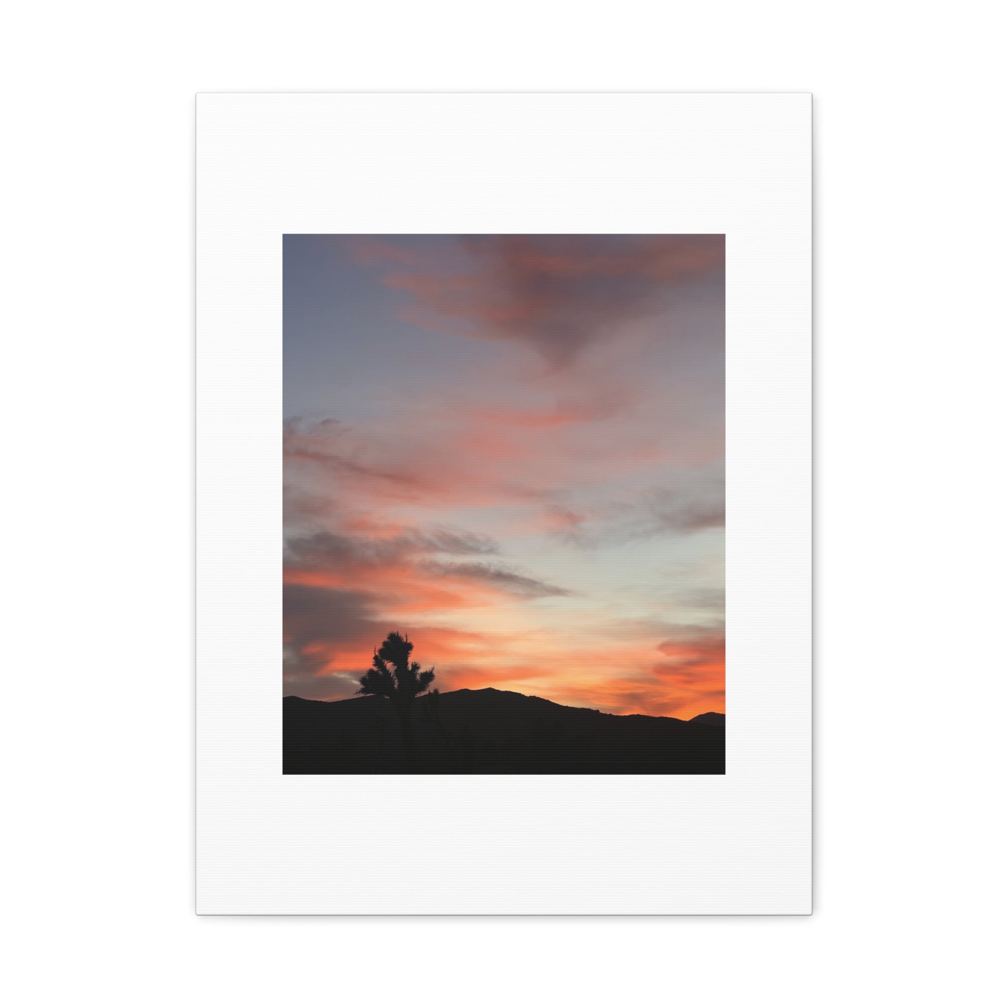 Joshua Tree Pink Sunset Print — Peach Sky Desert Silhouette Wall Art