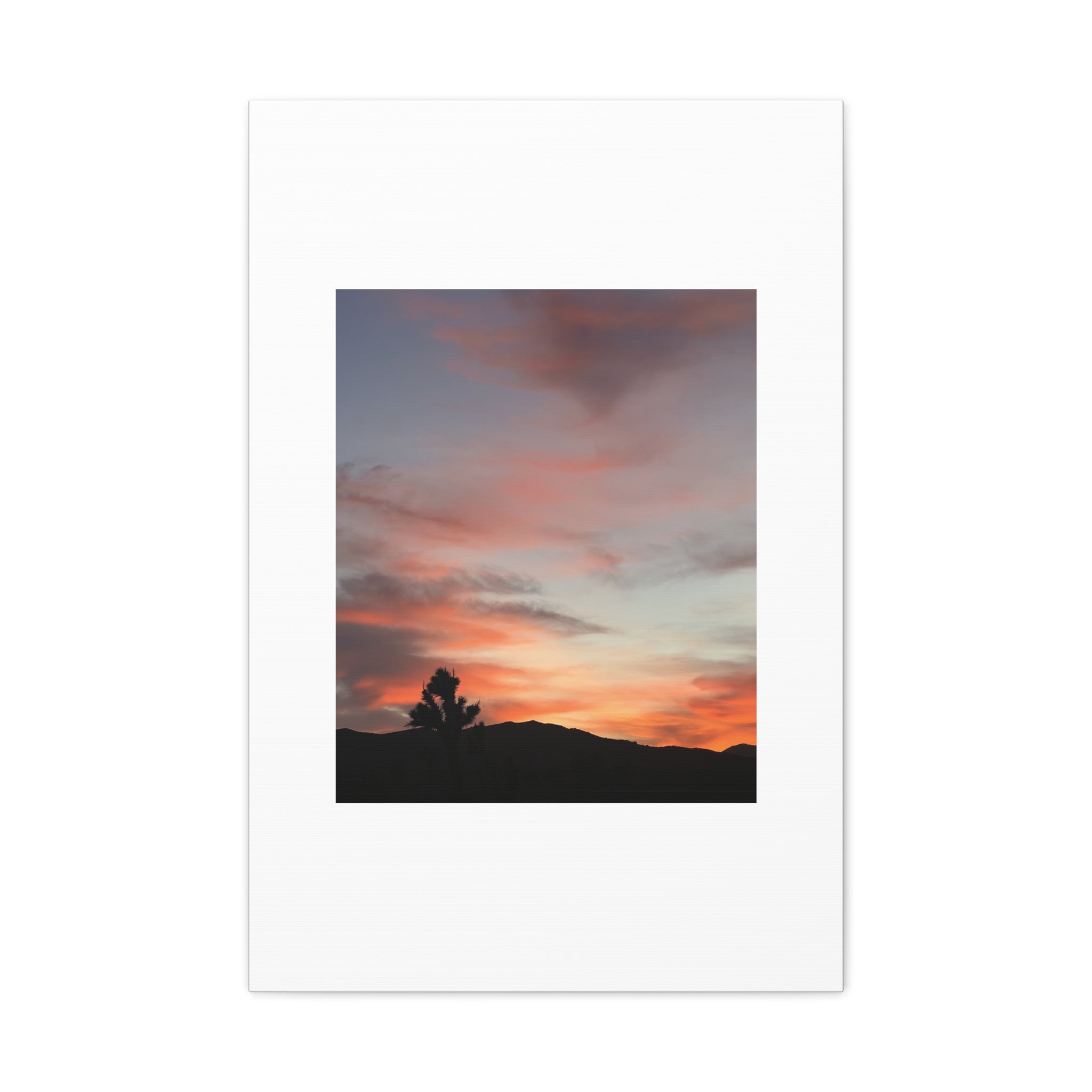 Joshua Tree Pink Sunset Print — Peach Sky Desert Silhouette Wall Art