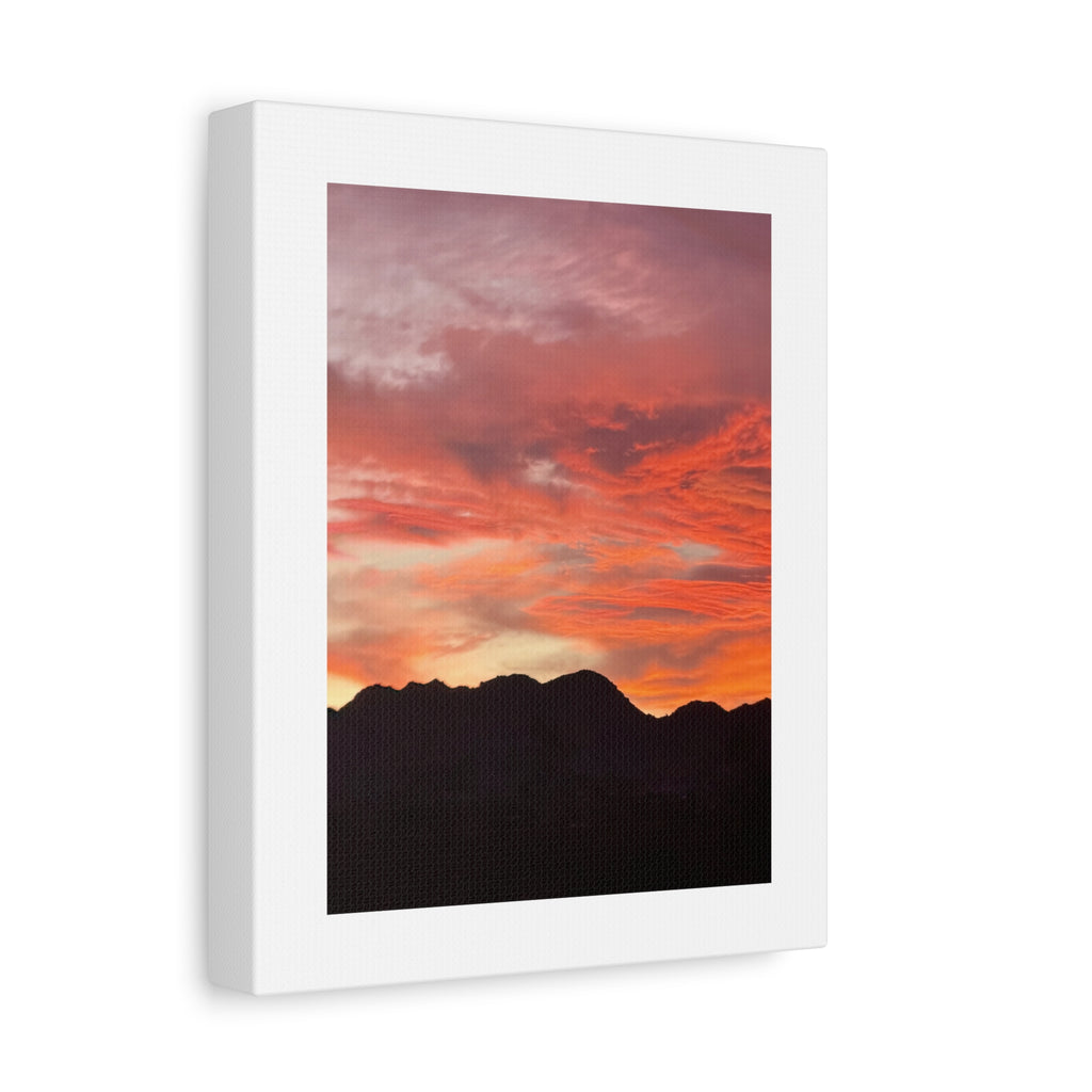 Mountain Ridgeline Sunset Print — Coral Sky Desert Landscape Wall Art