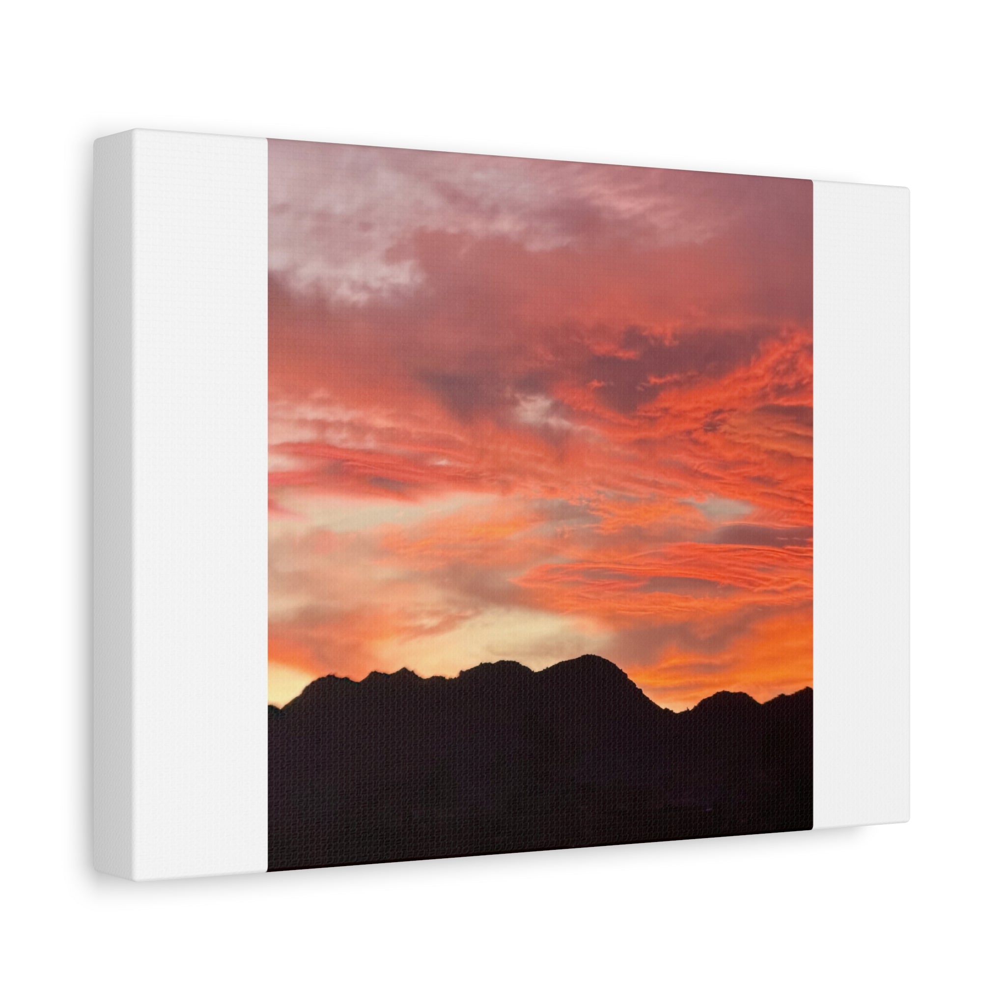 Mountain Ridgeline Sunset Print — Coral Sky Desert Landscape Wall Art