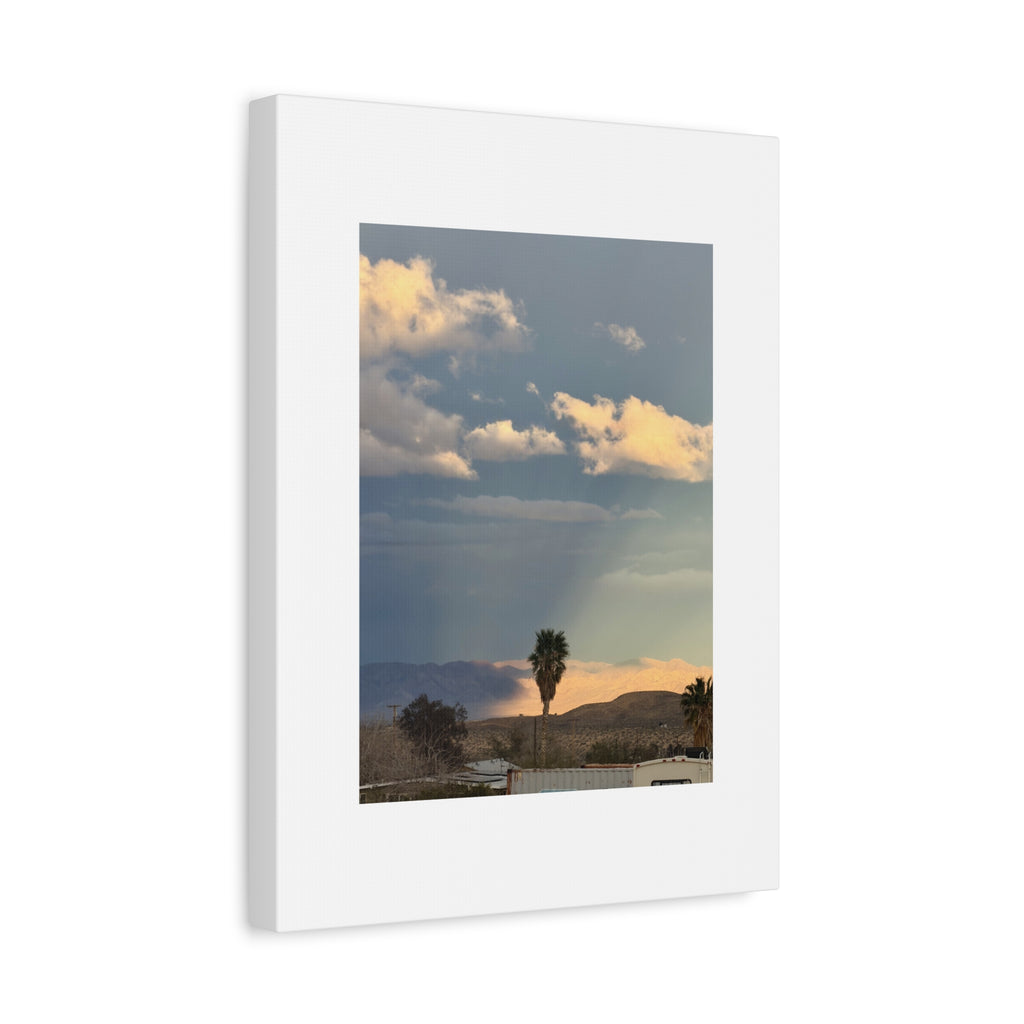 Desert Storm Light Print — Sunlit Mountains Rain Cloud Photography Wall Art