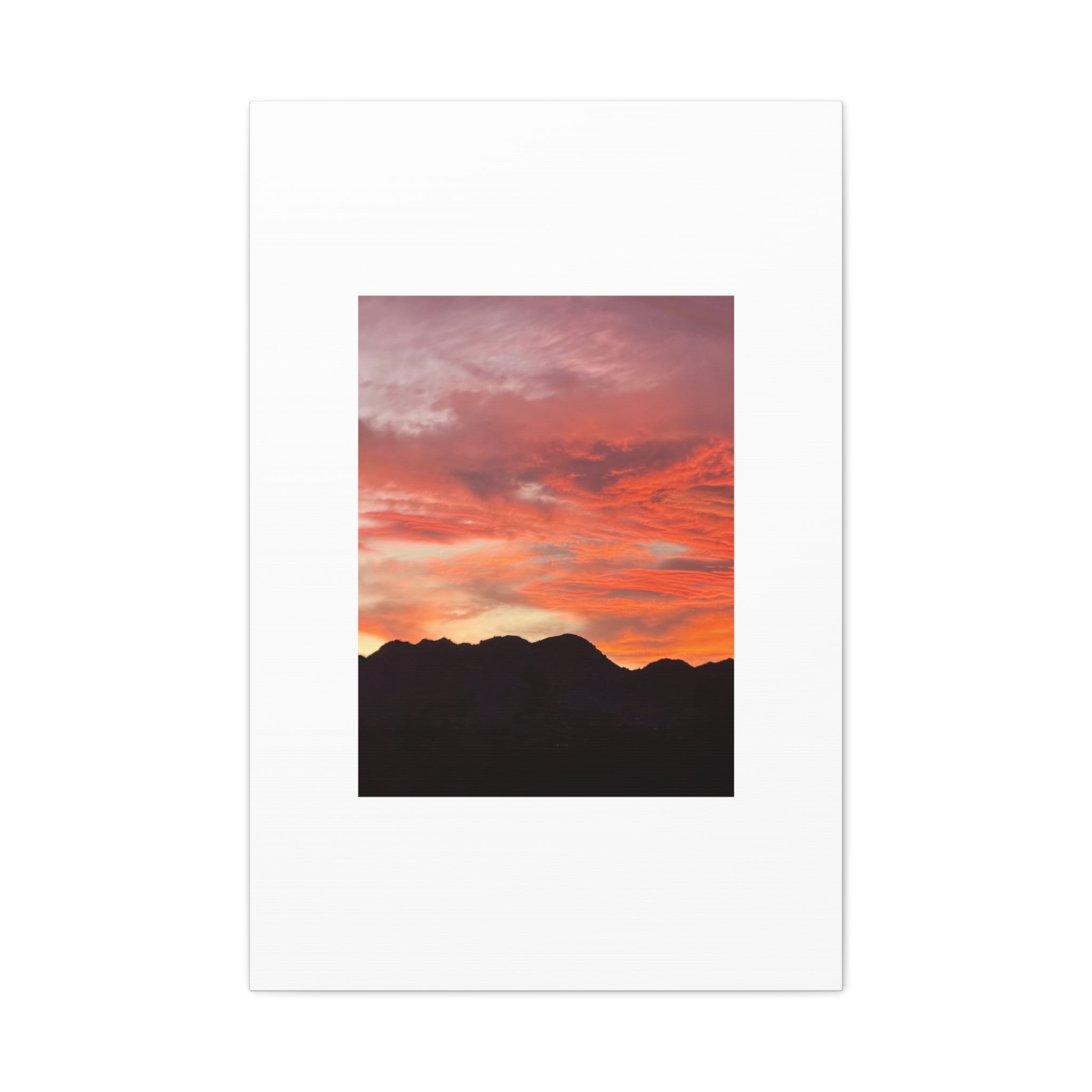 Mountain Ridgeline Sunset Print — Coral Sky Desert Landscape Wall Art