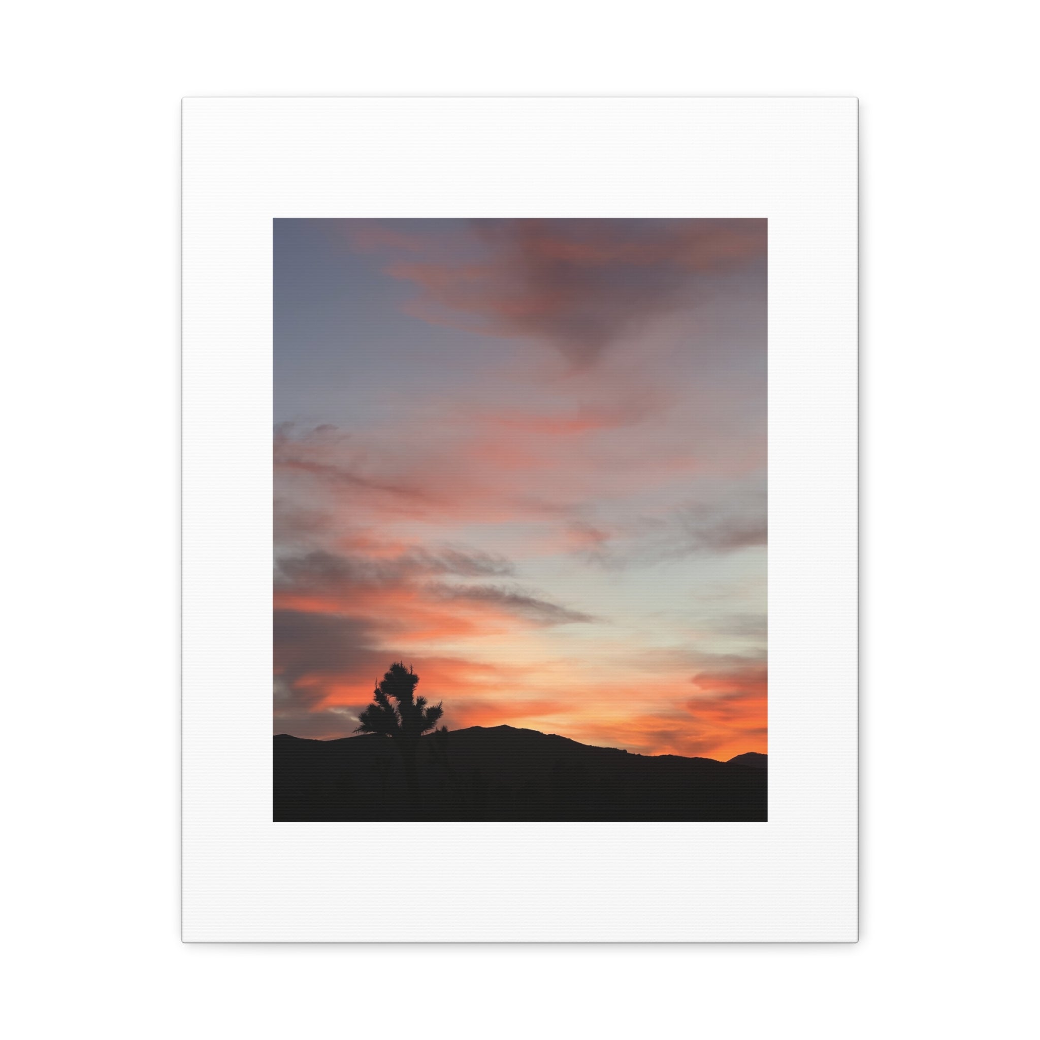 Joshua Tree Pink Sunset Print — Peach Sky Desert Silhouette Wall Art