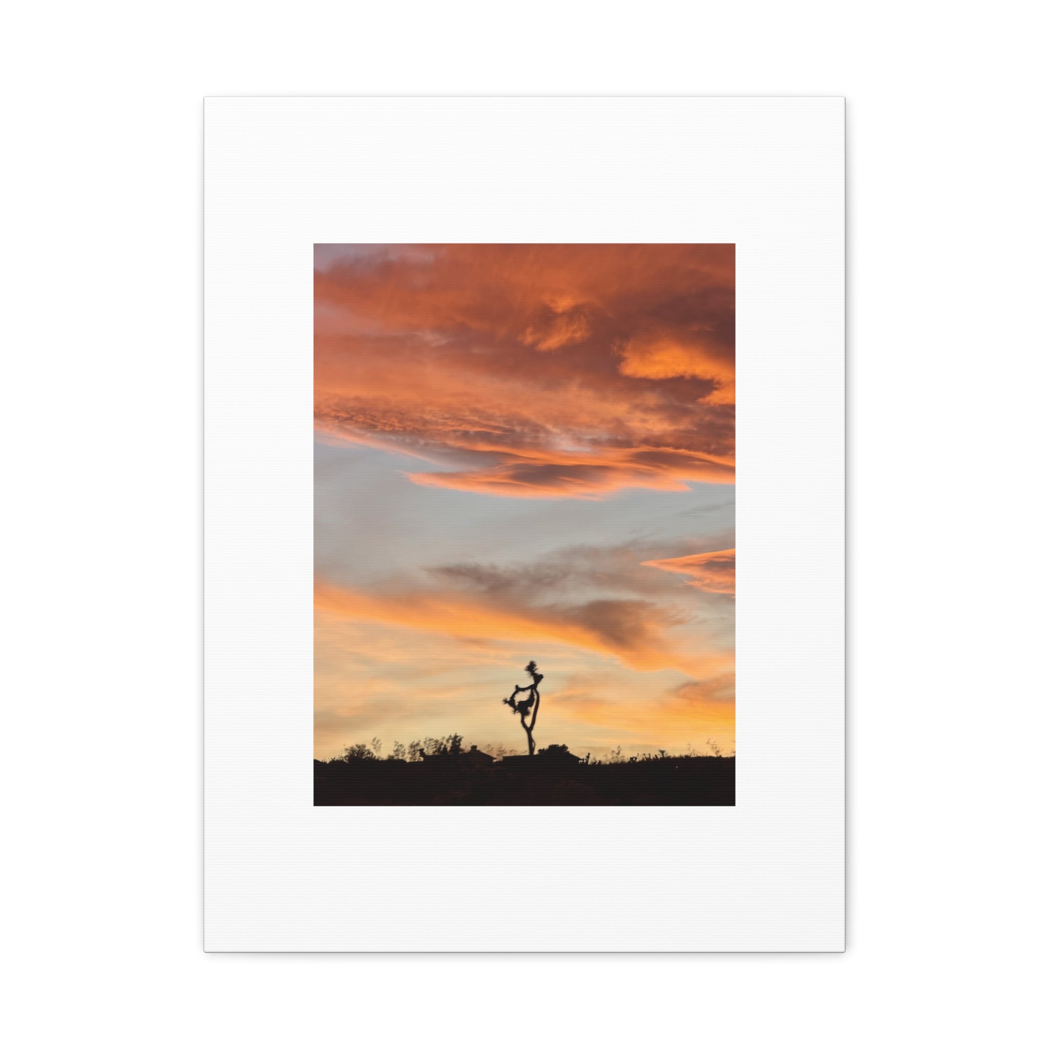 Lone Joshua Tree Sunset Print — Desert Silhouette Orange Sky Wall Art