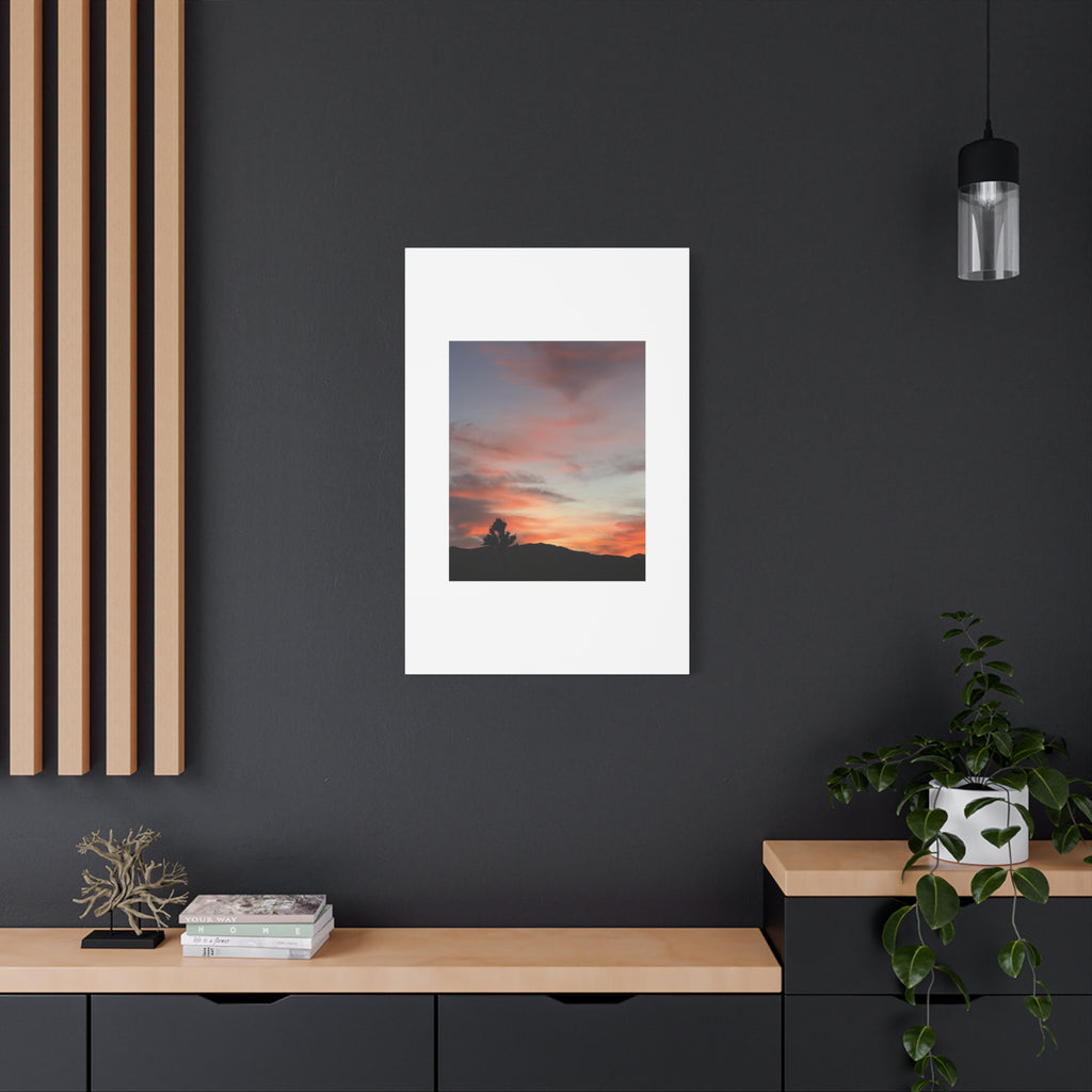 Joshua Tree Pink Sunset Print — Peach Sky Desert Silhouette Wall Art