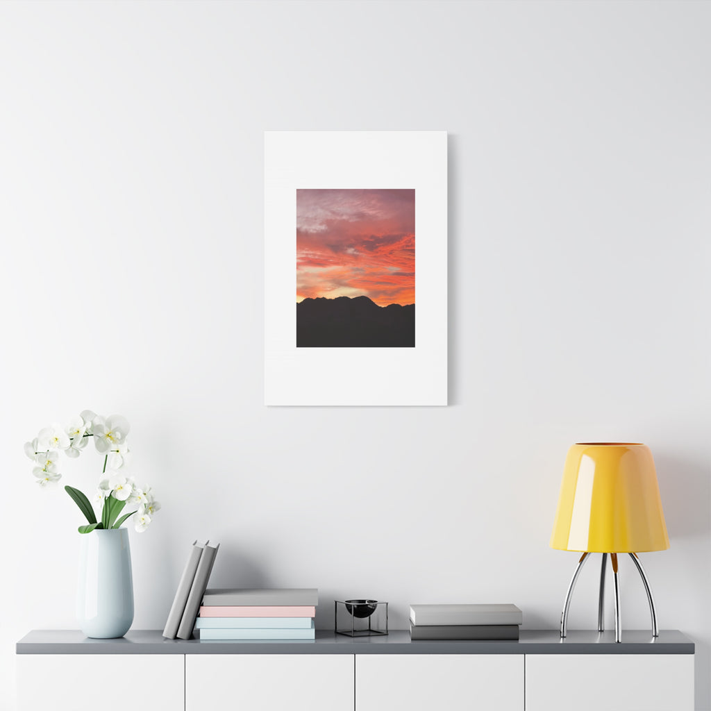 Mountain Ridgeline Sunset Print — Coral Sky Desert Landscape Wall Art