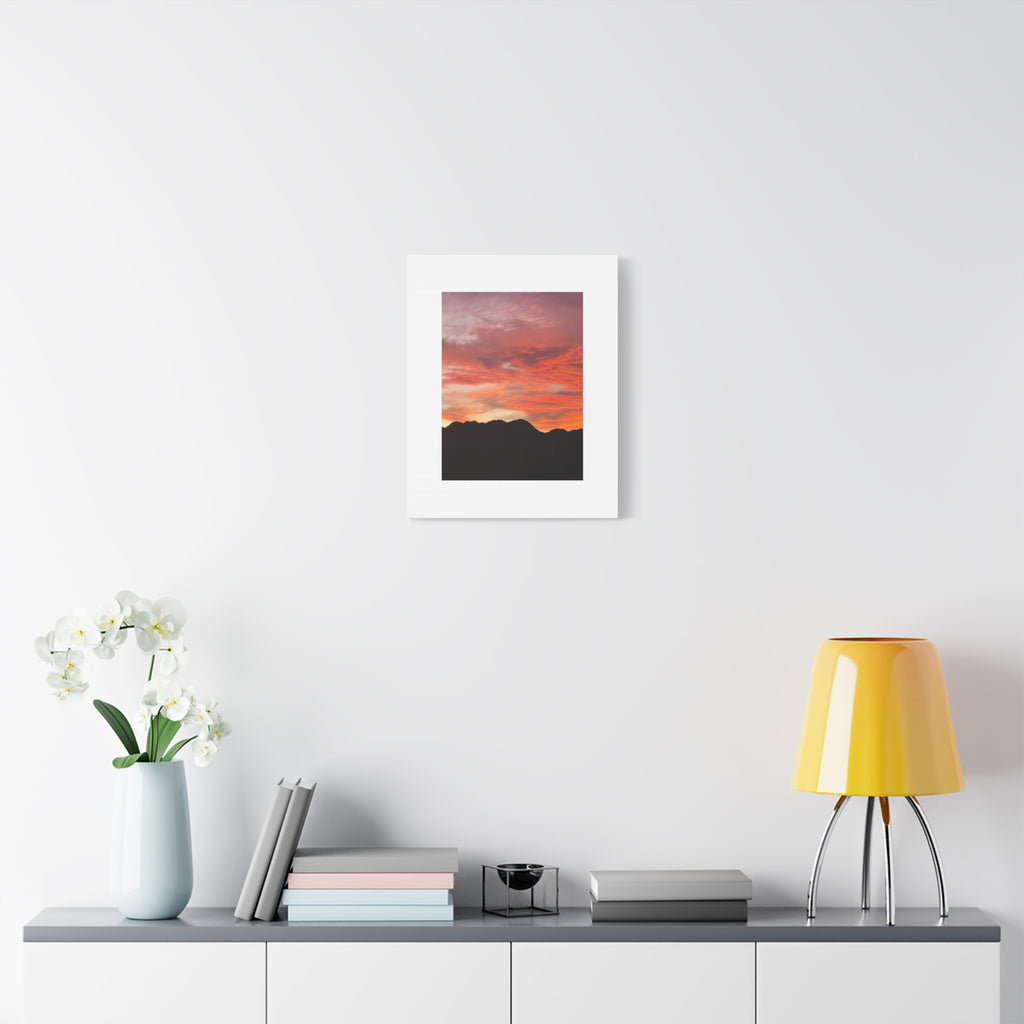 Mountain Ridgeline Sunset Print — Coral Sky Desert Landscape Wall Art