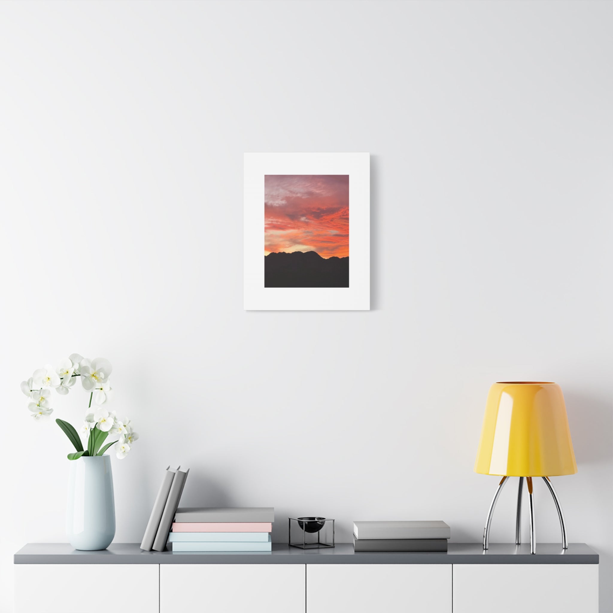 Mountain Ridgeline Sunset Print — Coral Sky Desert Landscape Wall Art