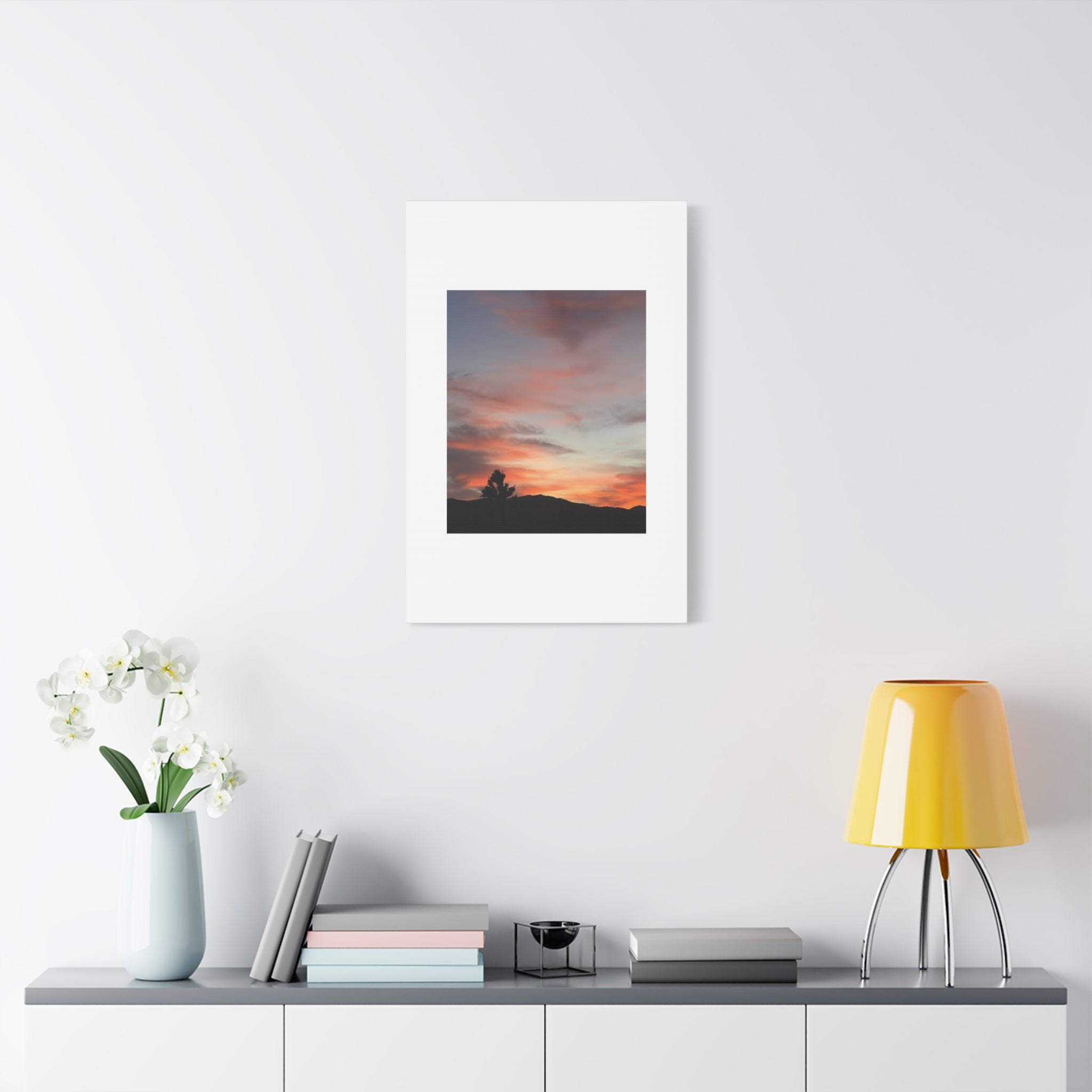 Joshua Tree Pink Sunset Print — Peach Sky Desert Silhouette Wall Art