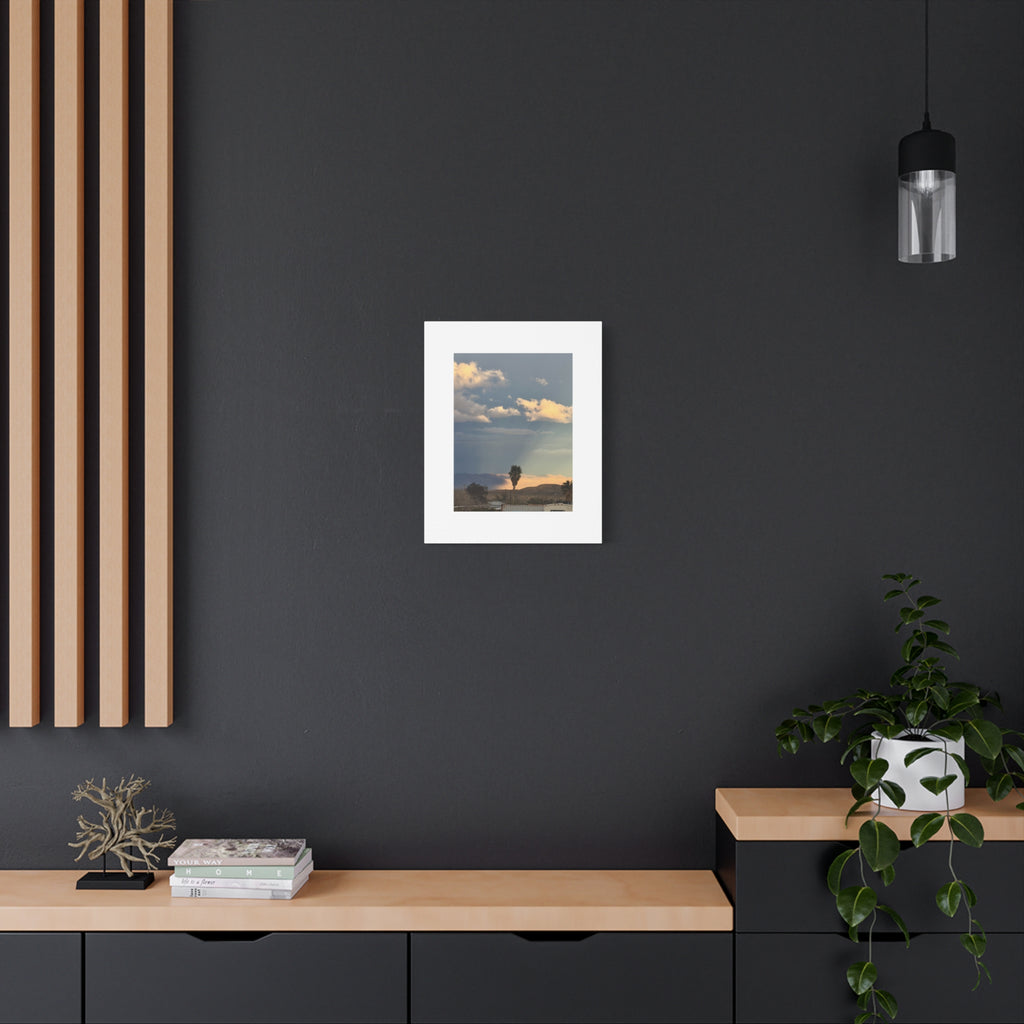 Desert Storm Light Print — Sunlit Mountains Rain Cloud Photography Wall Art